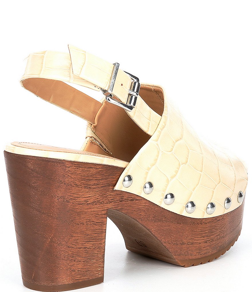 Schutz Yeda Croco Print Studded Leather Platform Block Heel Slingback Clog Sandals