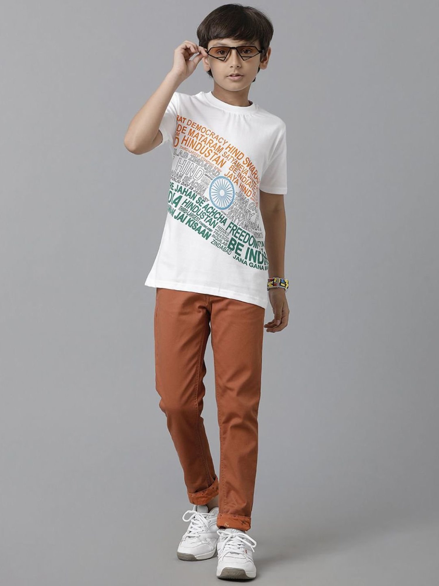 Under Fourteen Only Boys White Cotton Printed T-Shirt
