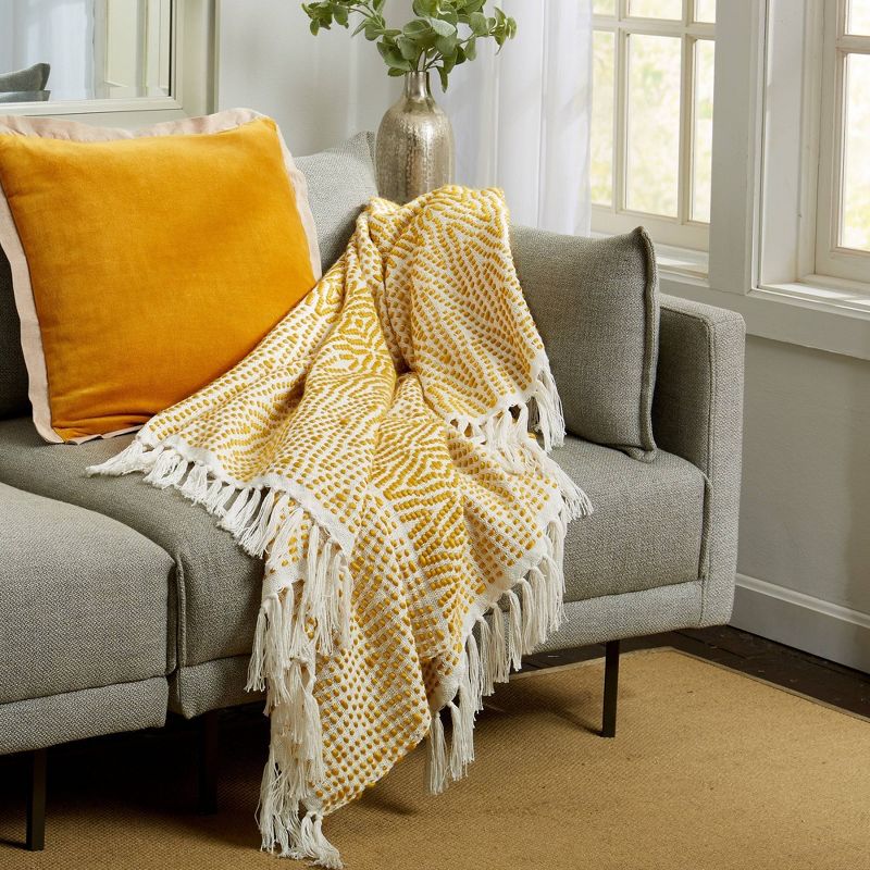 50"x60" Tufted Throw Blanket Ochre/Yellow - Patina Vie