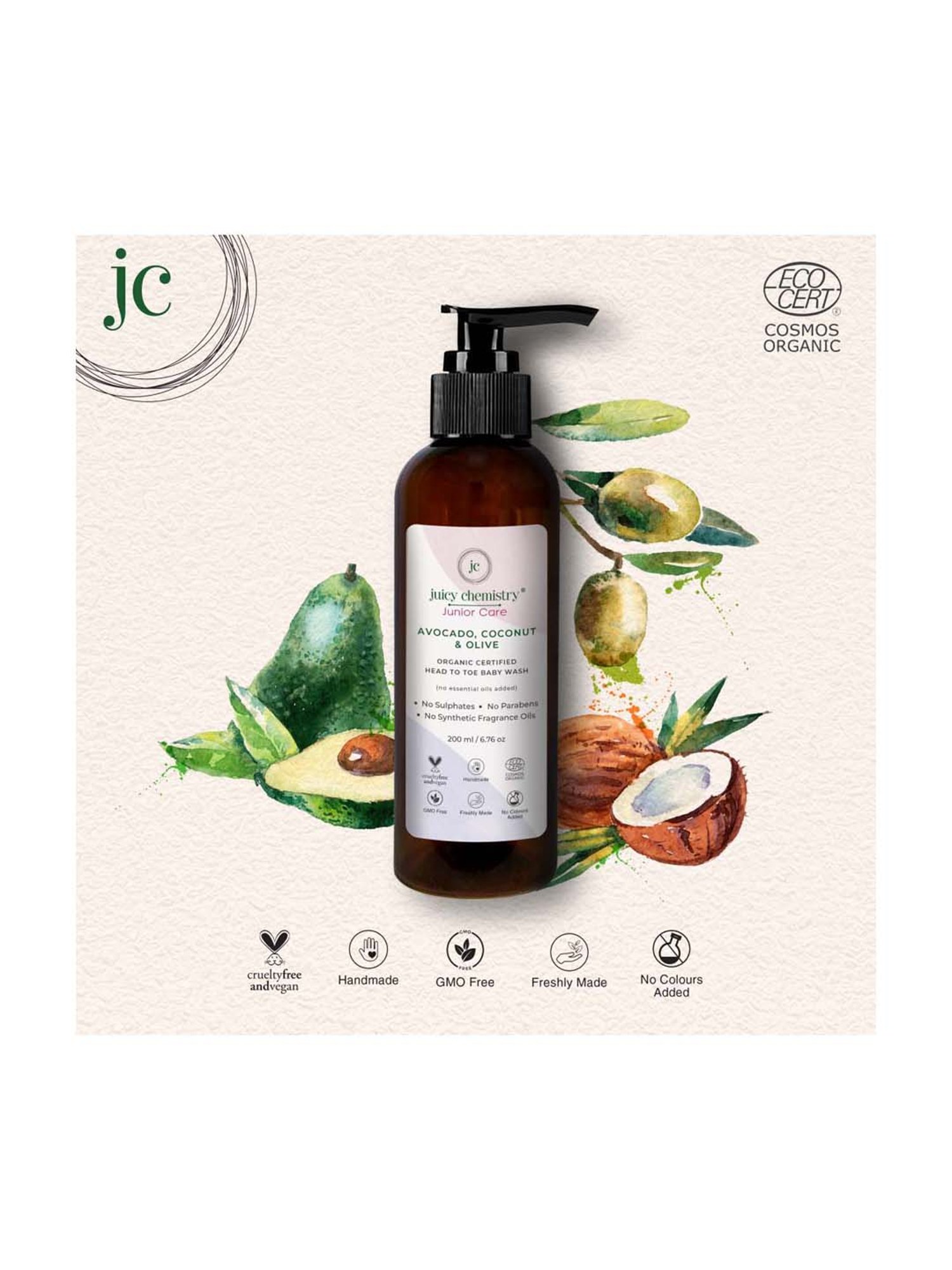 Juicy Chemistry Organic Avocado Coconut & Olive Head To Toe Baby Shampoo - 100 ml