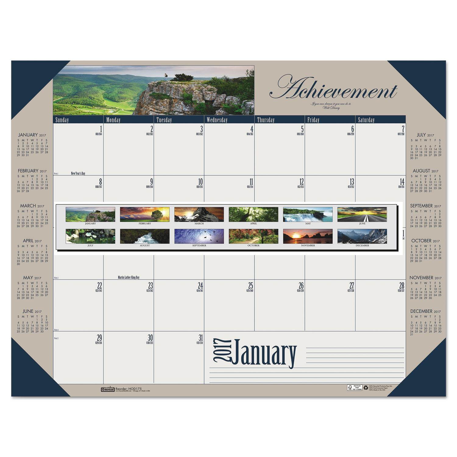 Recycled Motivational Photographic Monthly Desk Pad Calendar, 22 X 17, 2017