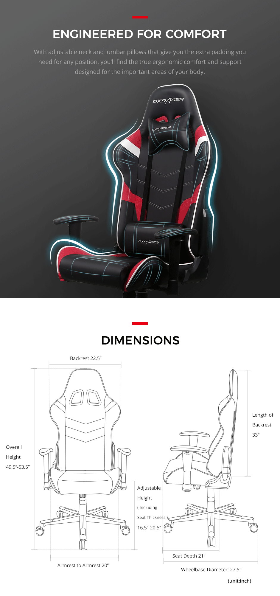 DXRacer Ergonomically Modular Gaming Chair P Series - PC188 - Black, Red and White