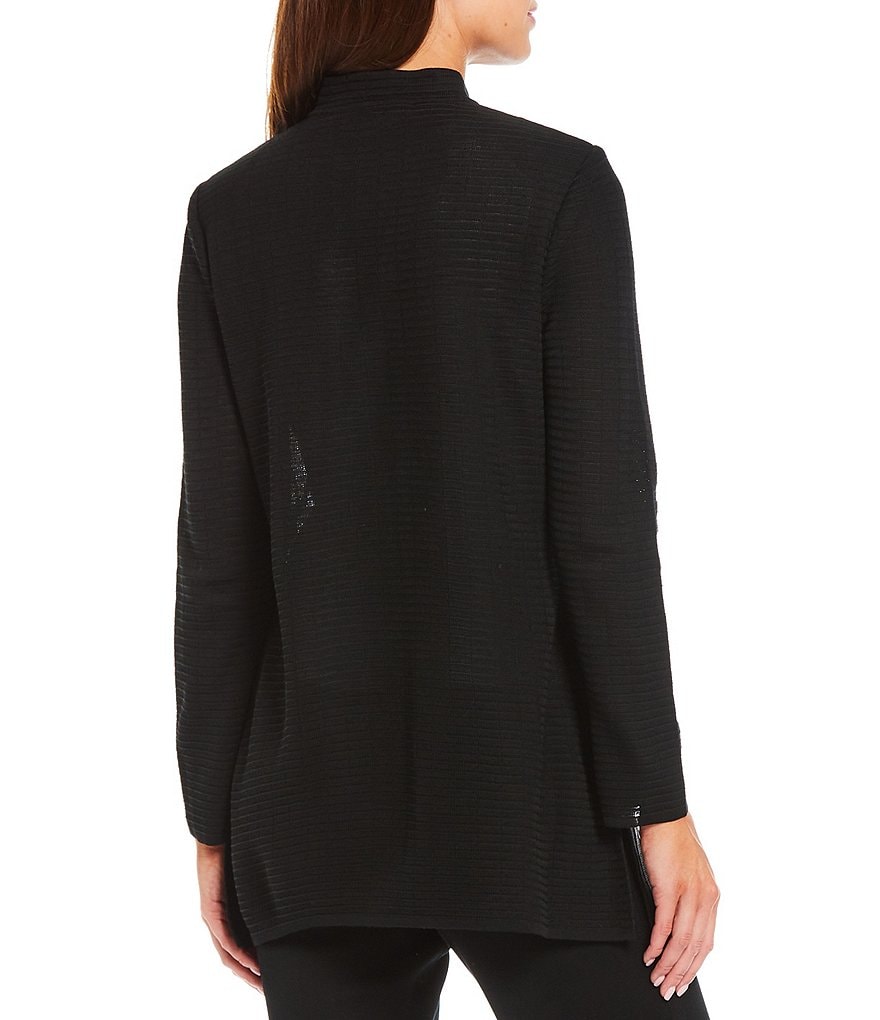 Ming Wang Melange Textured Detail Mandarin Collar Knit Jacket