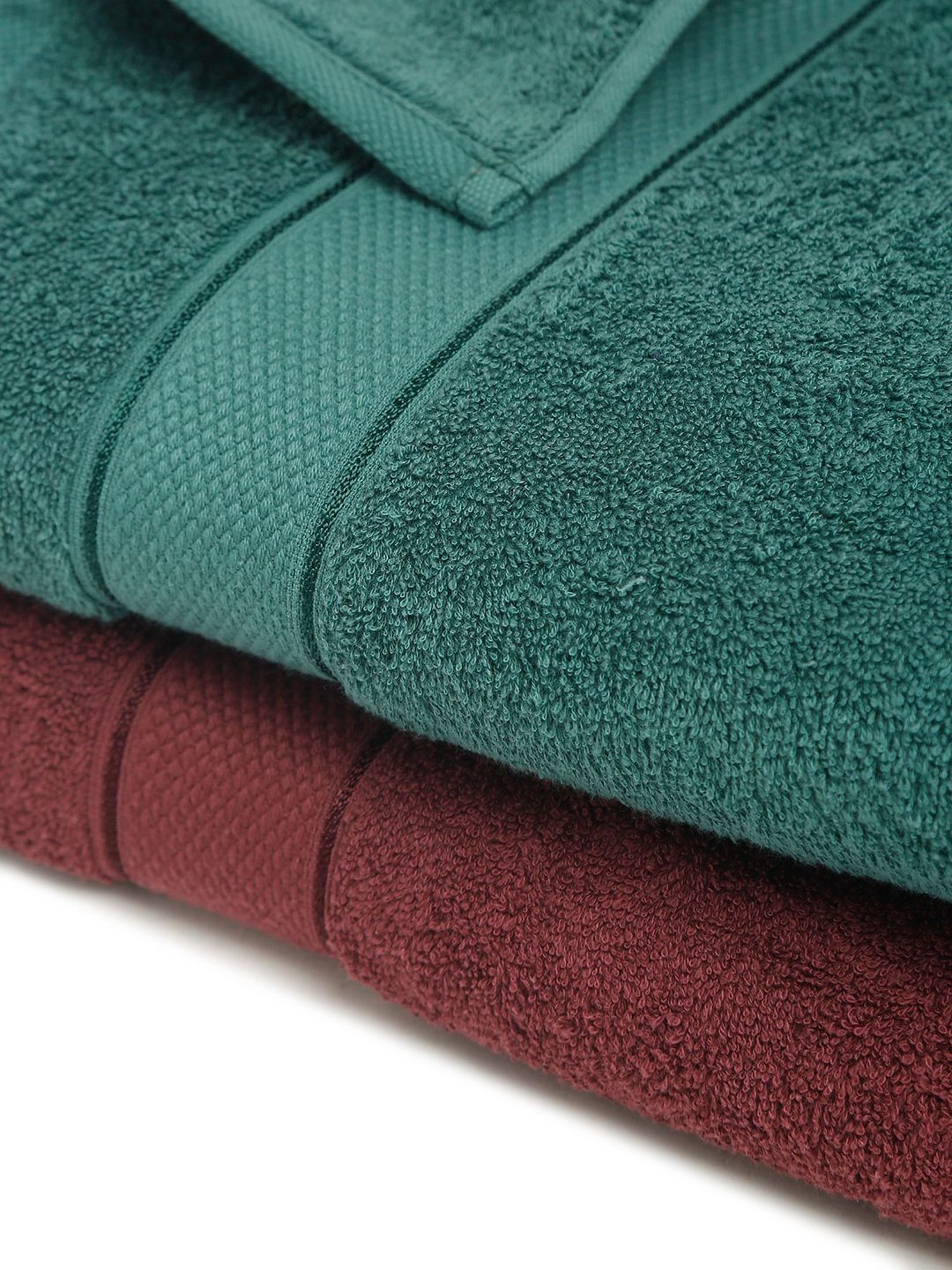 Creeva Wine & Dark Green 525 GSM Cotton Bath Towel Set of 2