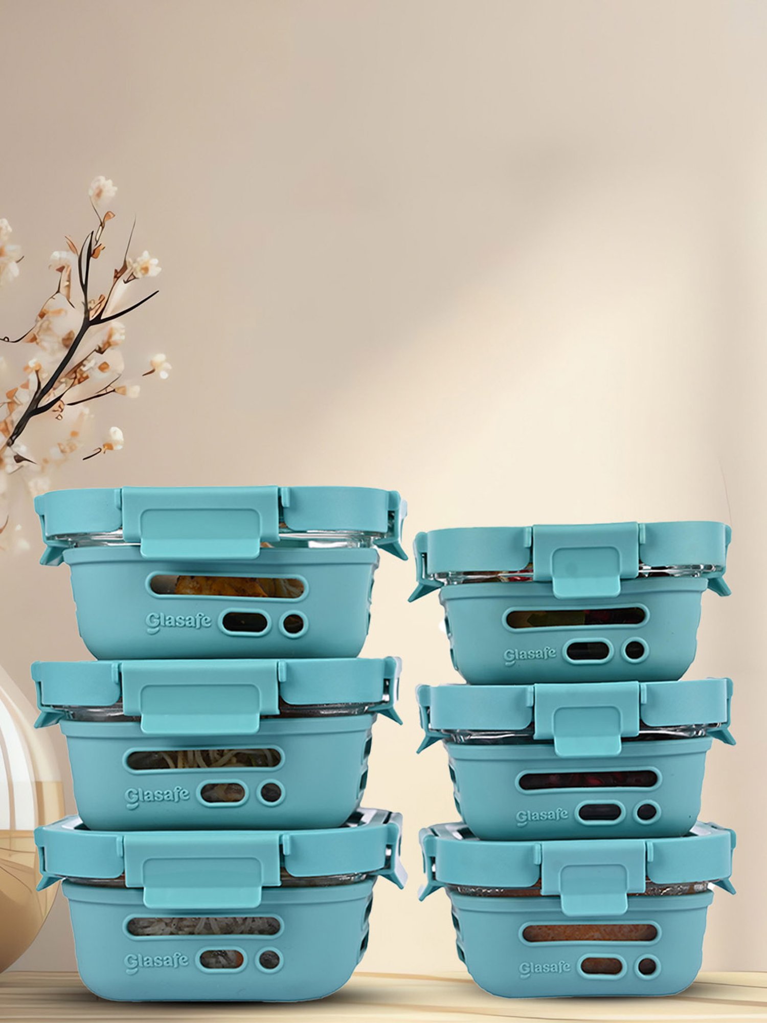 Glasafe Fresh Mellow Green Borosilicate Tiffin Combo