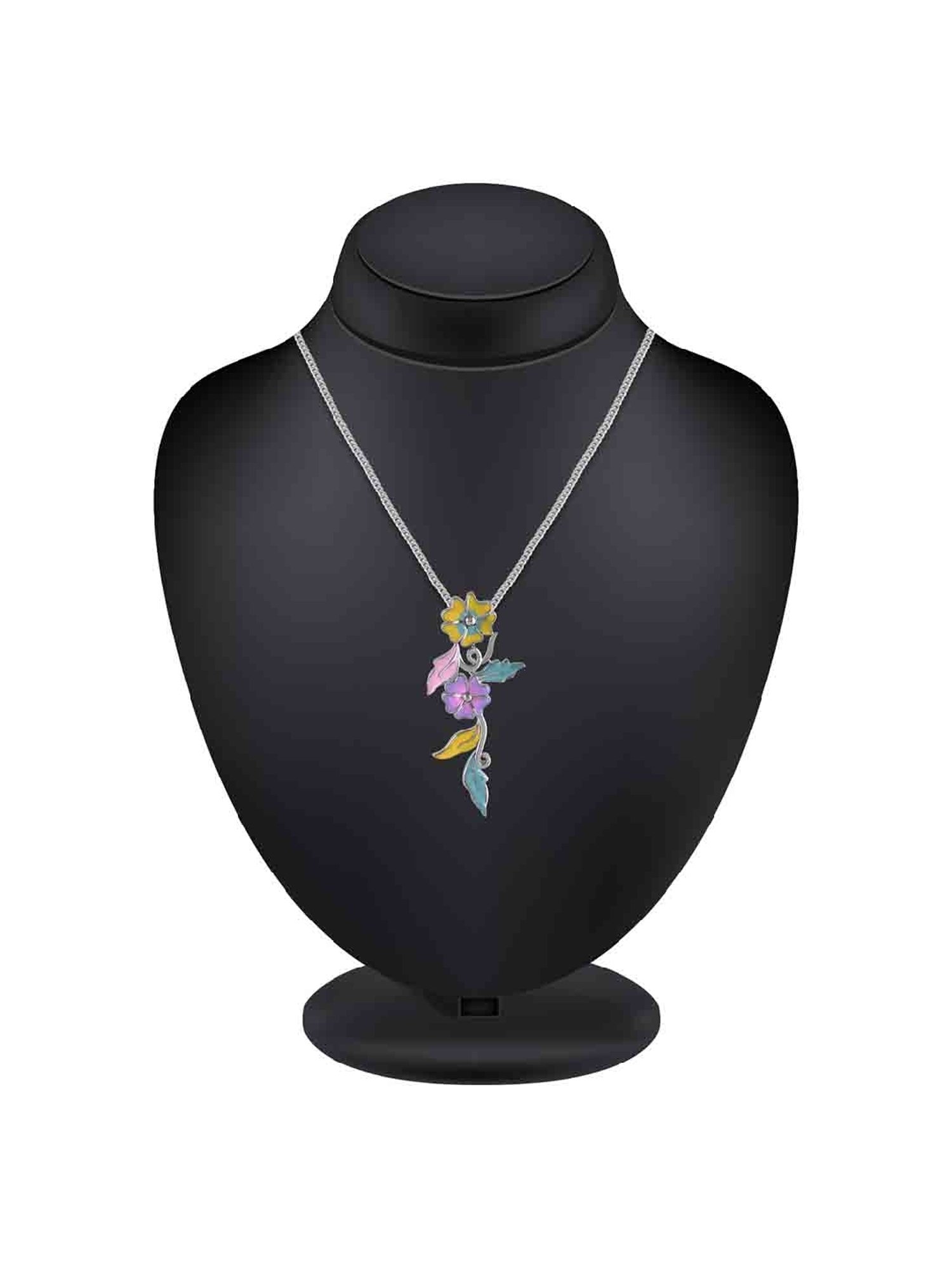 Rihi by P.C. Chandra Jewellers Yellow Enamel Flower Pendant And Earring Set (Without Chain)