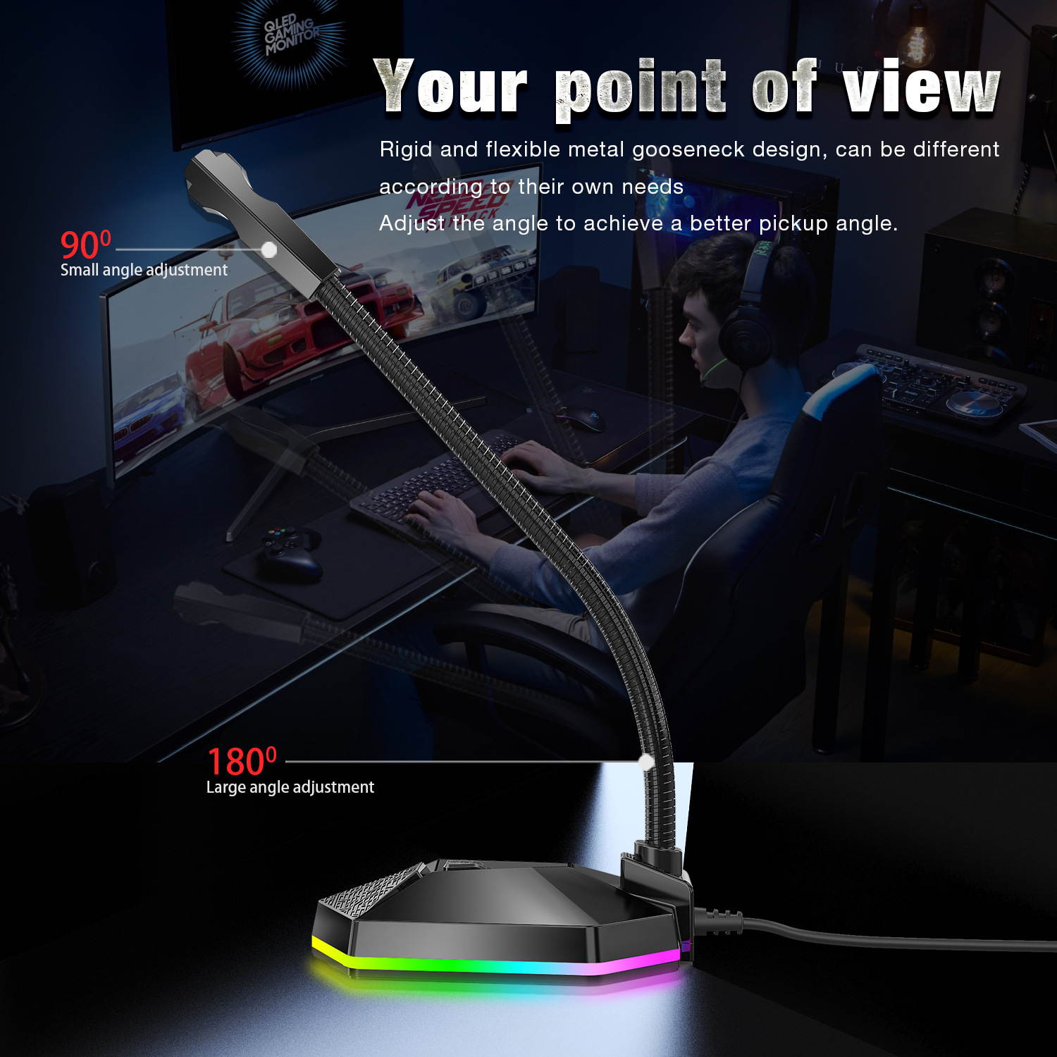 Computer microphone RGB light-emitting flexible USB microphone drive-free voice chat video conference microphone