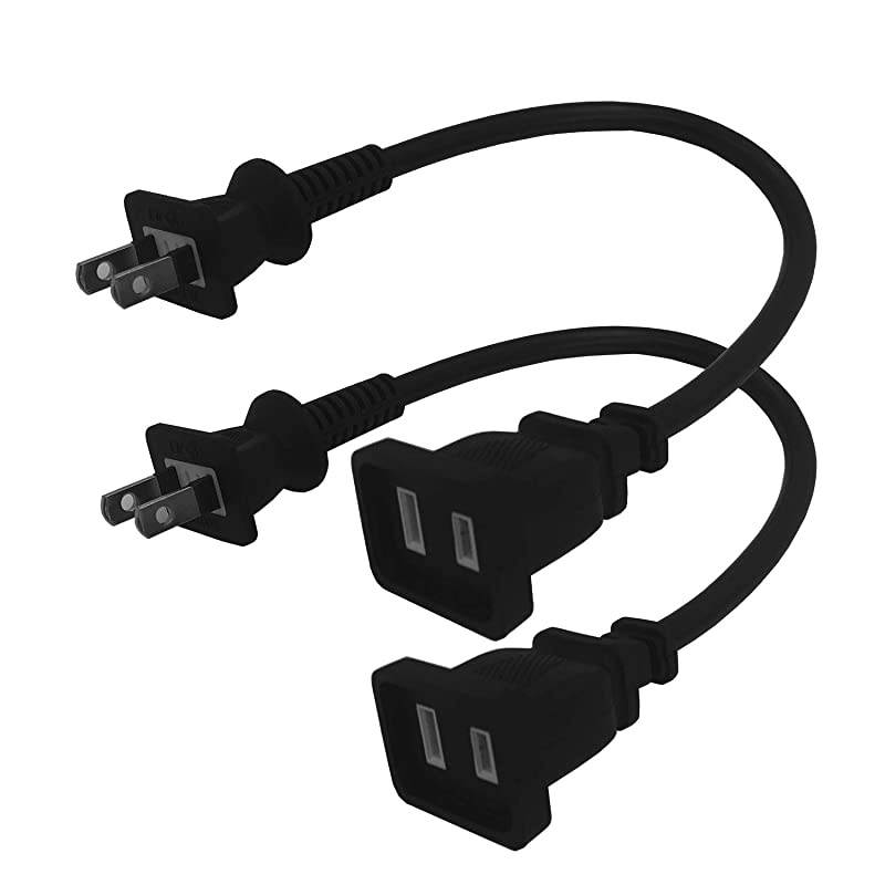 1FT03M AC Power 2 Prong Extension Cord Cable  US Black Short Power Extension Cords Male to Female for NEMA 115P to NEMA 115R 2Pack