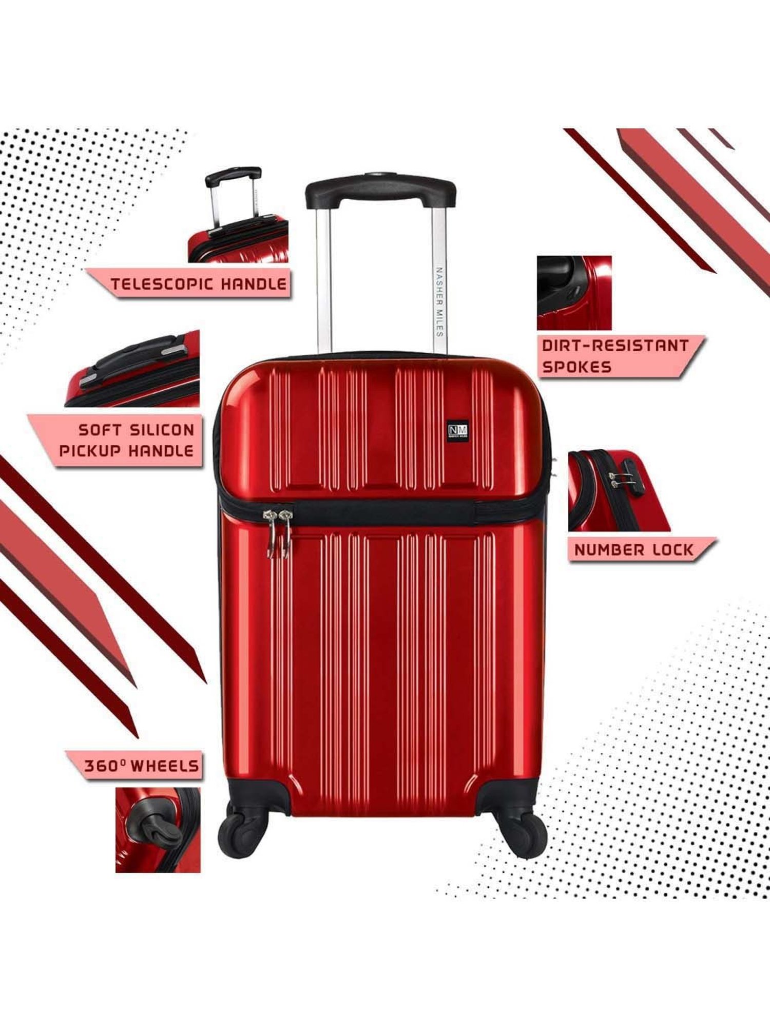 Nasher Miles New York 4 Wheel 56 cm/22" ABS & PC Hard Sided Cabin Luggage - Trolley Bag (Red)