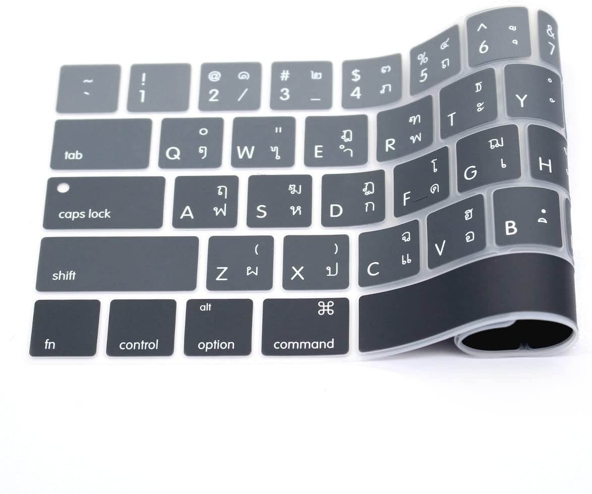HRH Thai Language Silicone Keyboard Cover Compatible Newest MacBook Pro with Touch Bar 13 Inch and 15 Inch (A2159/A1989/A1706,A1990/A1707) 2019 2018 2016 2017 Release USA Version,Ombre Gray