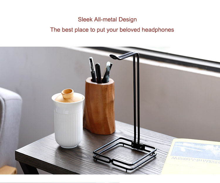 Headphone Stand Headset Holder Aigrous Earphone Stand with Aluminum Supporting Bar Flexible Headrest Double ABS Solid Base for All Headphones Size (Black)