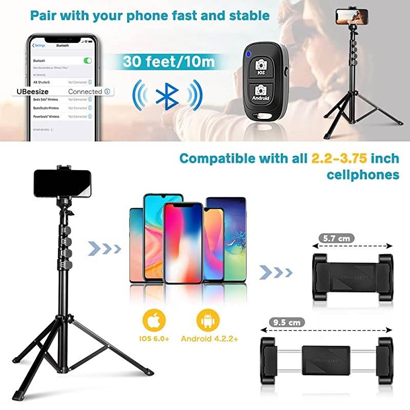 62 Phone Tripod Accessory Kits  Camera Cell Phone Tripod Stand with Bluetooth Remote and Universal Tripod Head Mount Perfect for SelfiesVideo RecordingVloggingLive Streaming