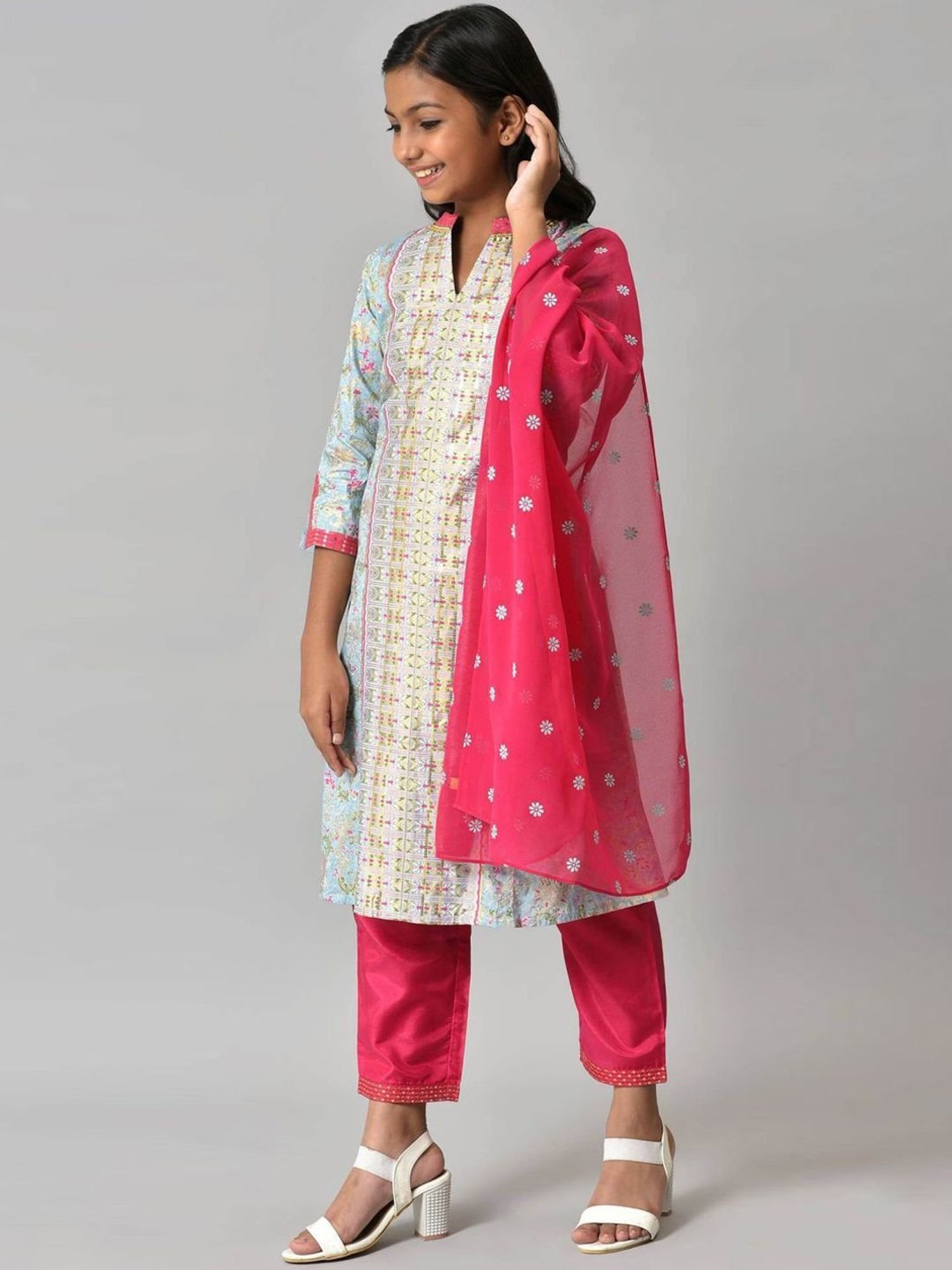 Aurelia Kids Blue & Red Embroidered Kurta Set