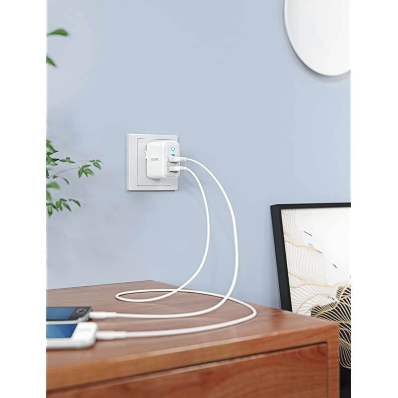 Dual USB Wall Charger, PowerPort II 24W, Ultra-Compact Travel Charger with PowerIQ Technology and Foldable Plug, for iPhone XS/Max/XR/X/8/7/6/Plus, iPad Pro/Air 2/mini 4, Galaxy S9/S8/+ and More