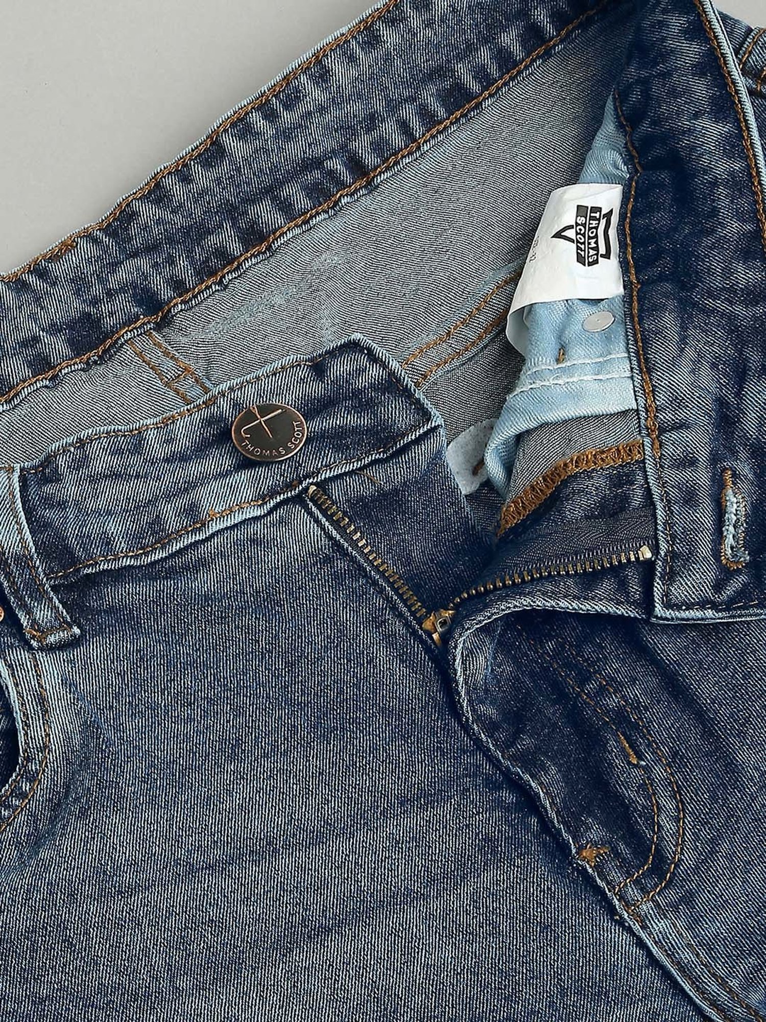 Thomas Scott Blue Regular Fit Heavily Washed Distressed Jeans