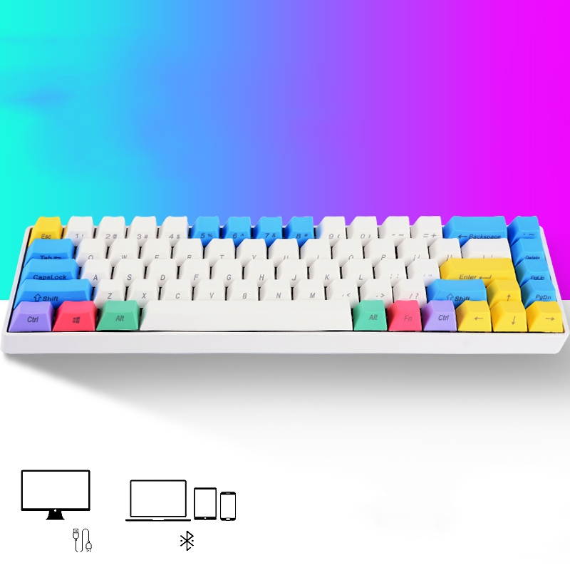 RK RK855 Bluetooth Wireless and USB Wired Dual-mode 68 Keys Mechanical Gaming Keyboard, Adjustable White Backlit