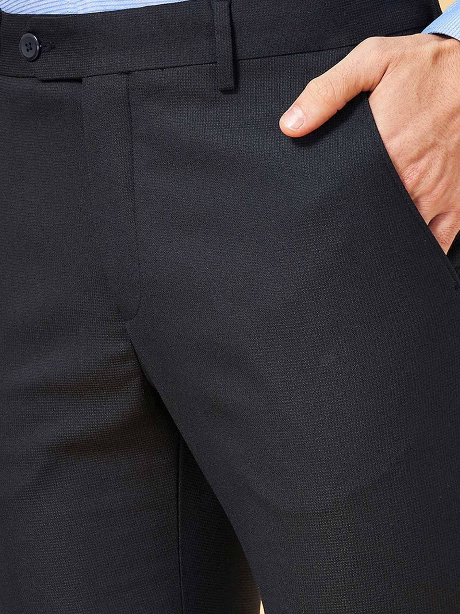 Byford by Pantaloons China Blue Slim Fit Texture Trousers