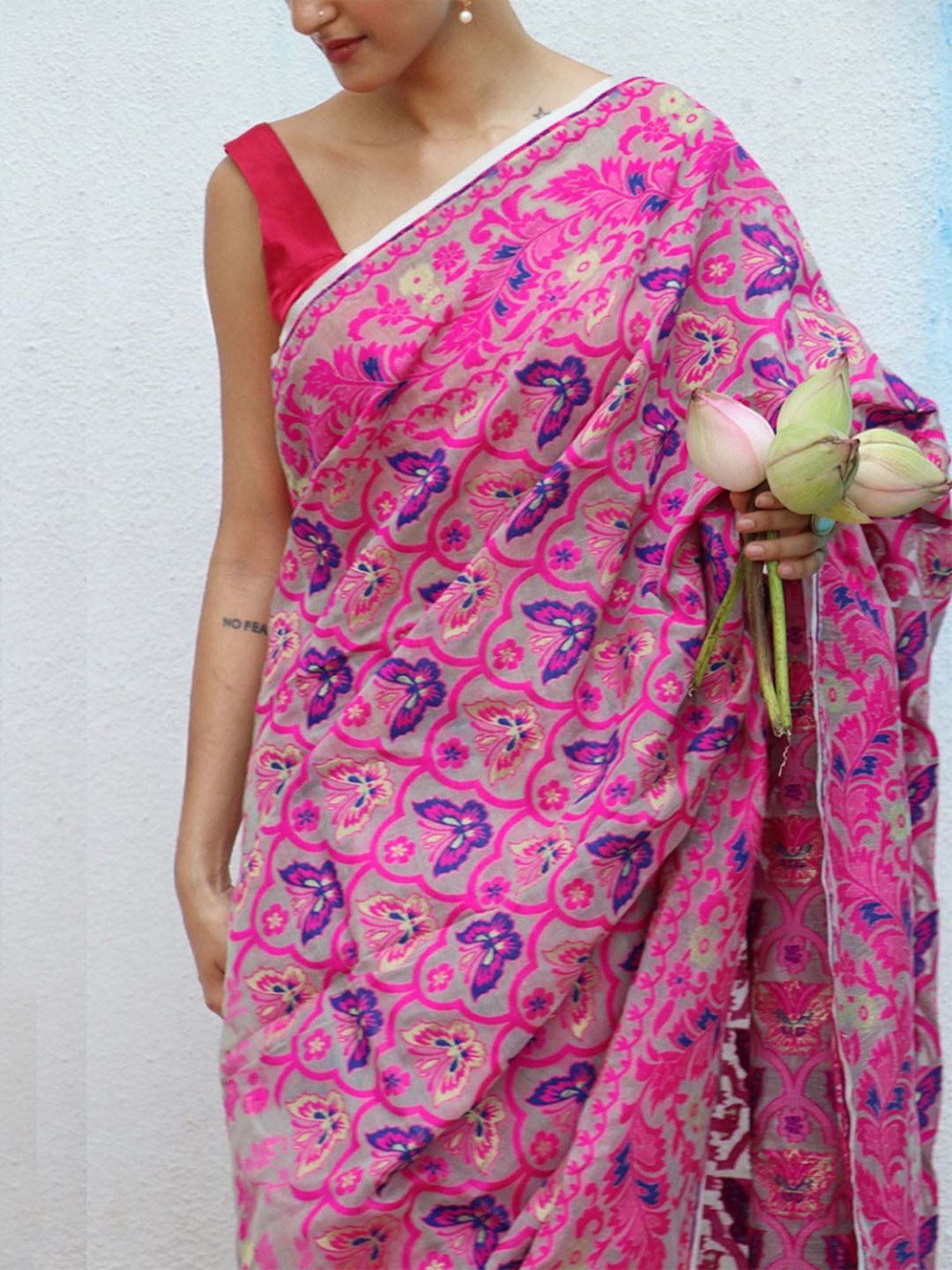 Chidiyaa Gul-E-Farang Handwoven Jamdani Pure Linen Saree
