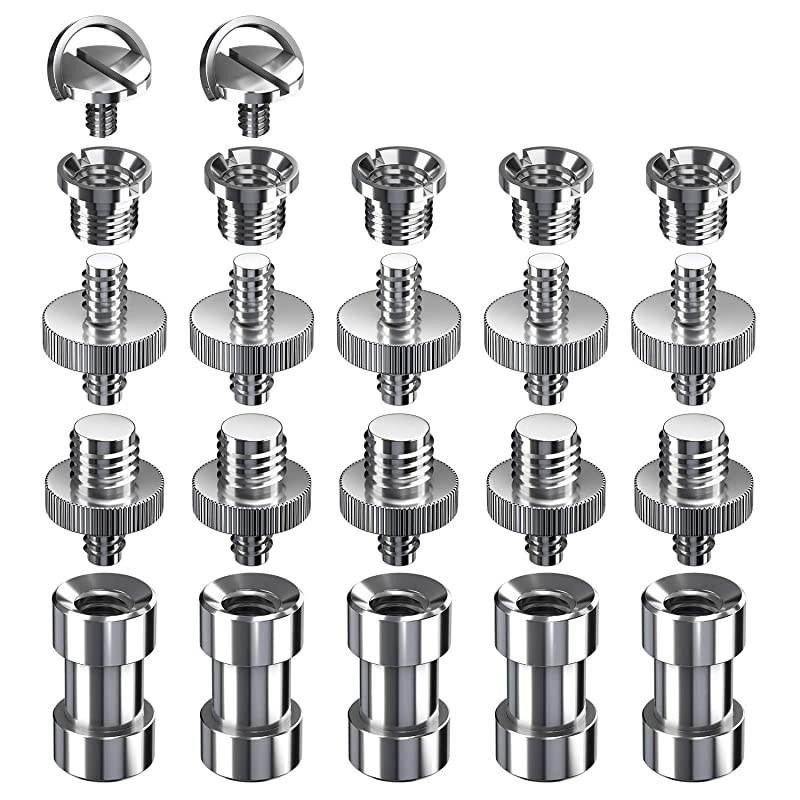 Screw, 22 Pcs Tripod Screw Adapter Converter Ring Screw Pack(1/4" Male to 1/4" Male, 1/4" Male to 3/8" Male,1/4" Female to 3/8" Male,1/4" Female to 3/8" Female,2 pcs1/4 D-Ring Screw)