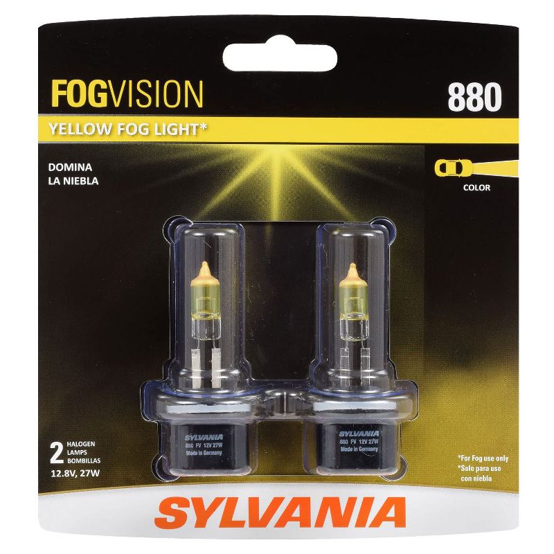 Sylvania 880 Fog Vision Yellow Amber Exterior Vehicle Street Legal OEM High Performance Halogen Light Bulb Replacement Set, 2 Pack