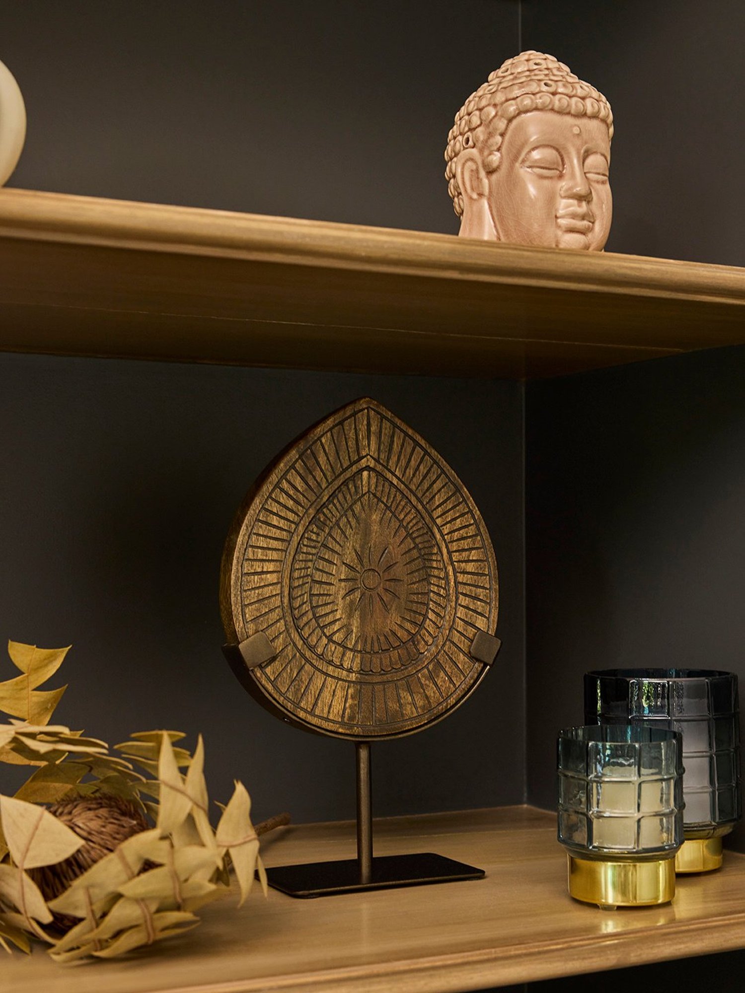 Westside Home Dark Brown Carved Panel on Metal Stand