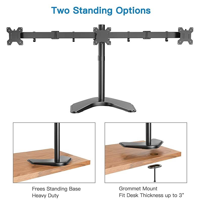 Triple Monitor Stand Free Standing Fully Adjustable Monitor Desk Mount Tilts Swivels Rotates Fits 3 LCD LED OLED Screens 1324 Inches in Size Each Arm Holds up to 22lbs