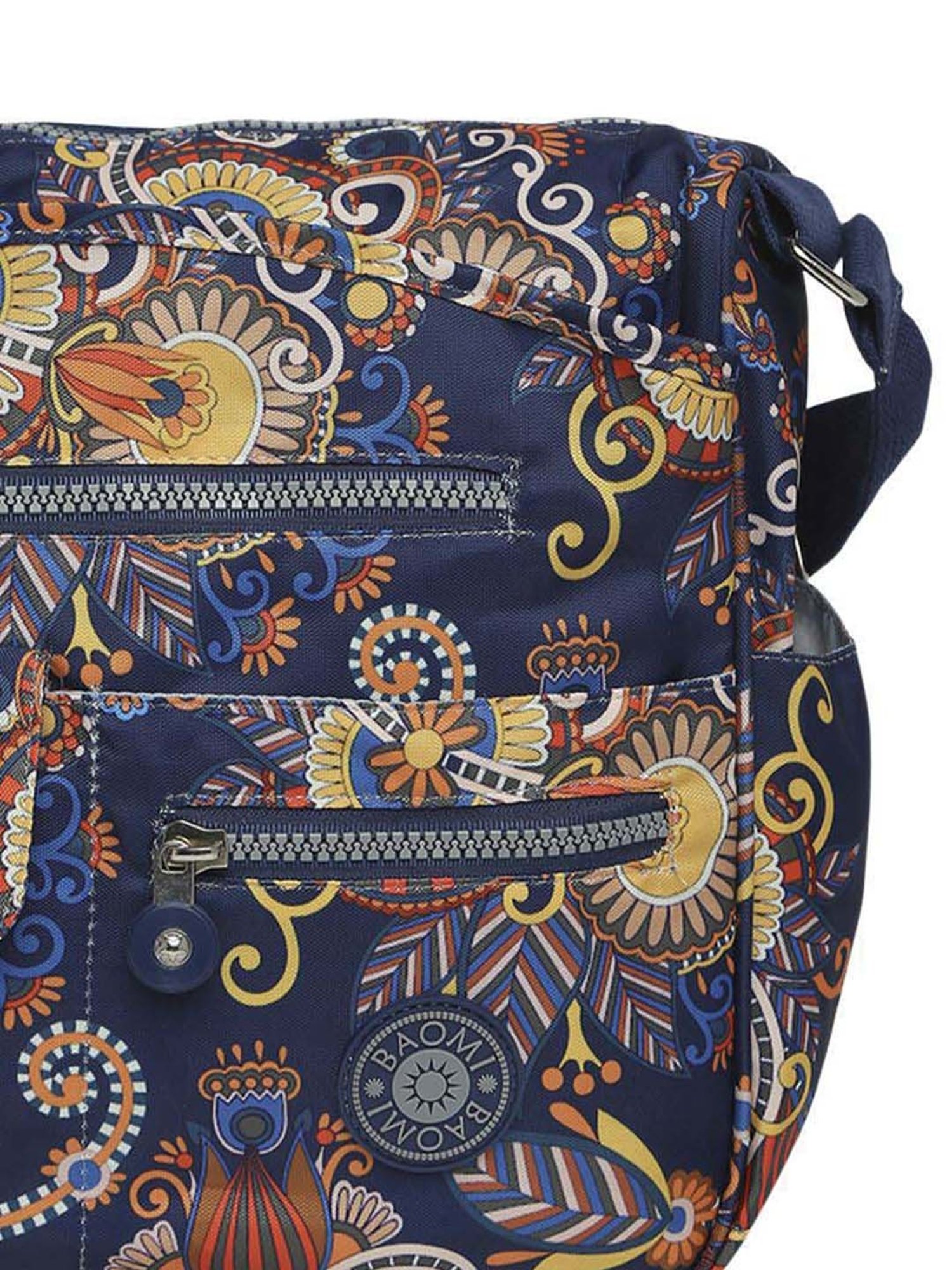 Baomi Blue & Yellow Floral Printed Medium Cross Body Bag