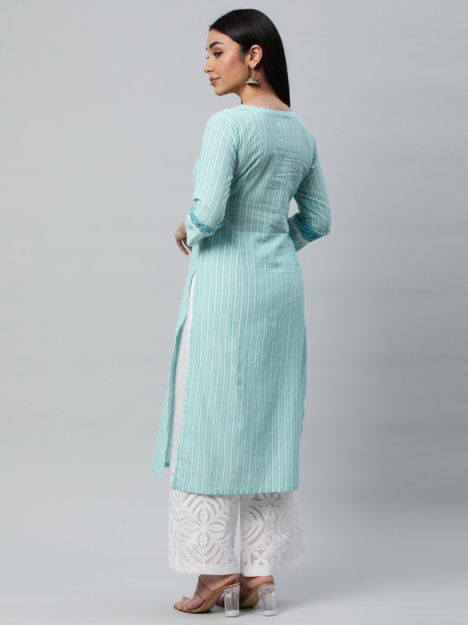 Kami Kubi Blue Striped Straight Kurta