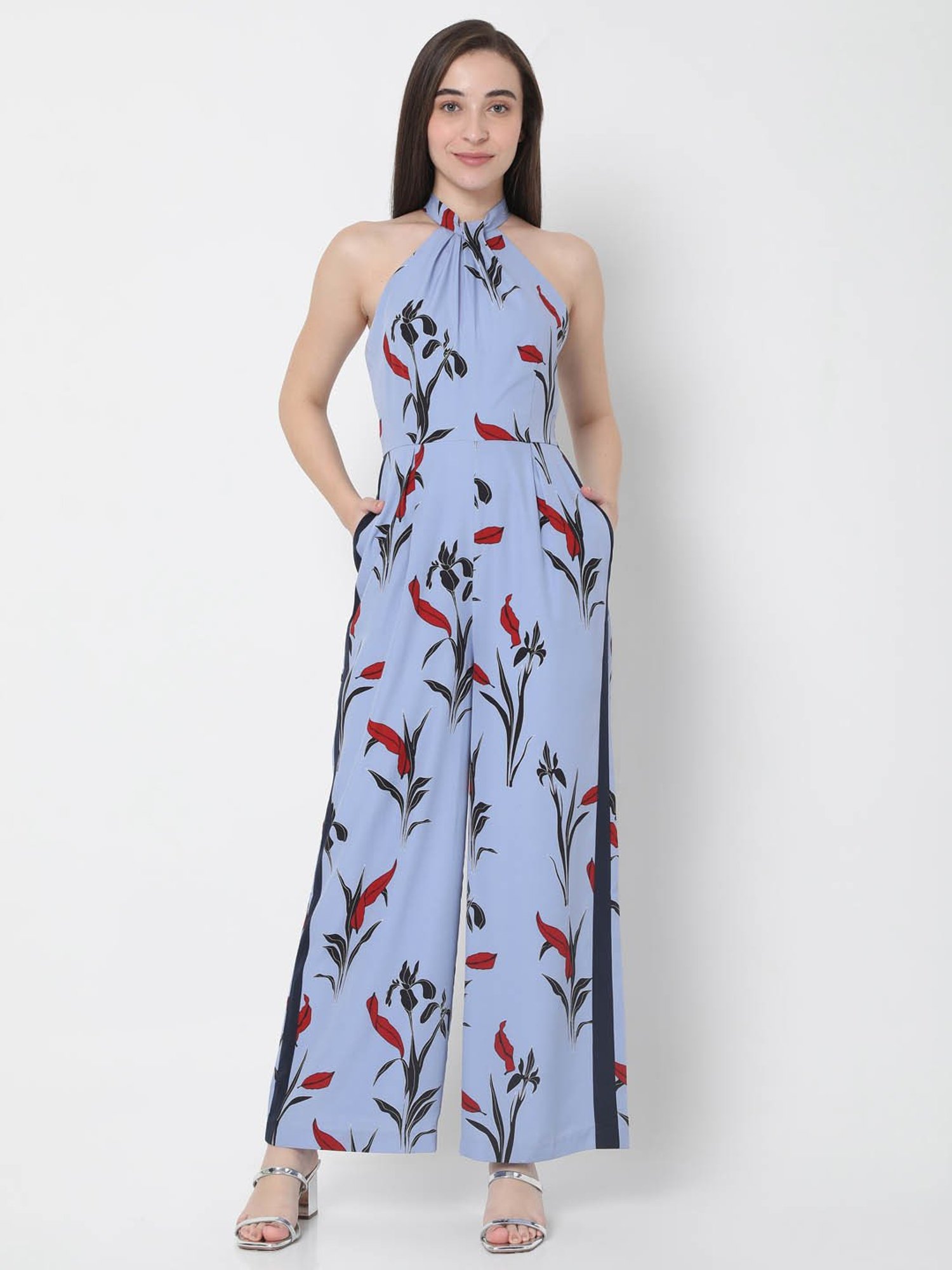 Vero Moda Powder Blue Floral Print Jumpsuit