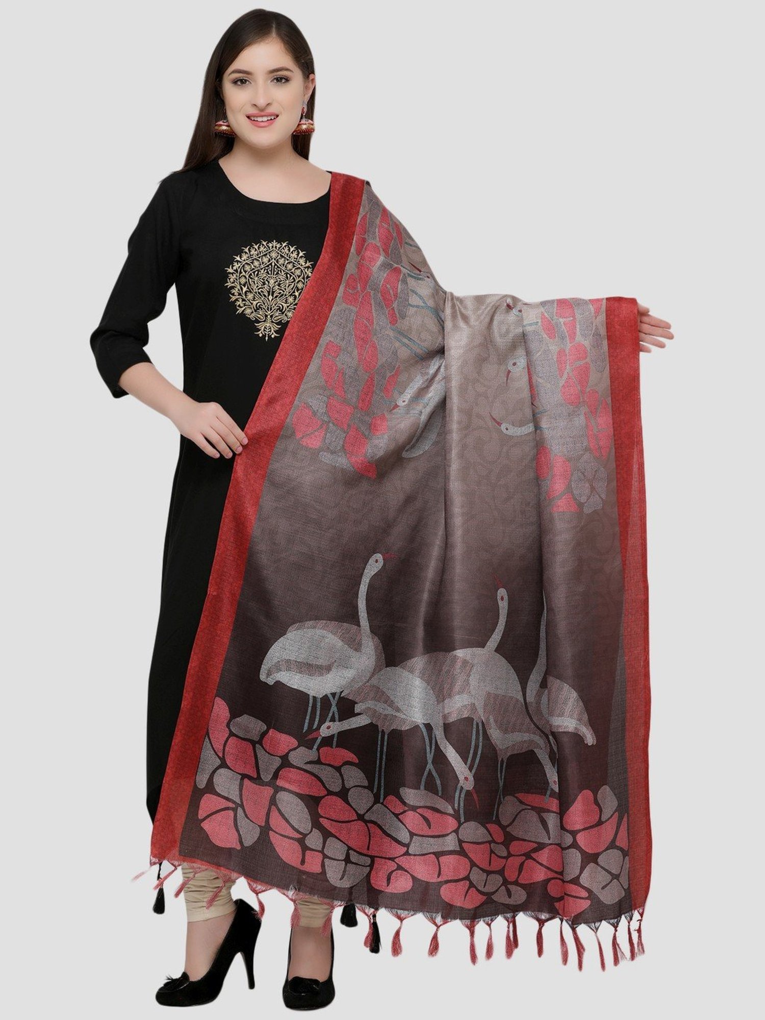 Saree Mall Brown Printed Dupatta