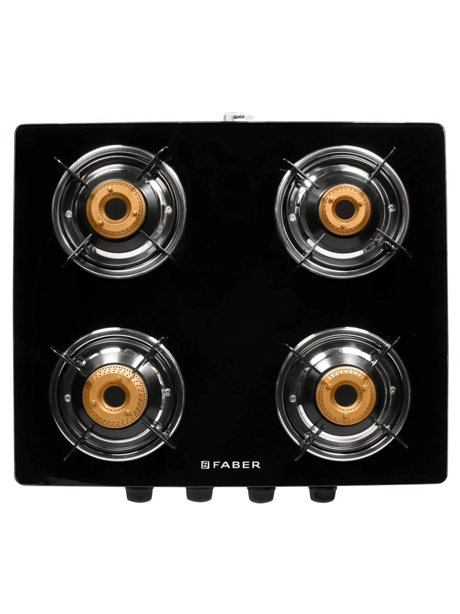 Faber Glass Top 4 Burner Gas Stove with Powder Coated Pan Support & Manual Ignition (Black)