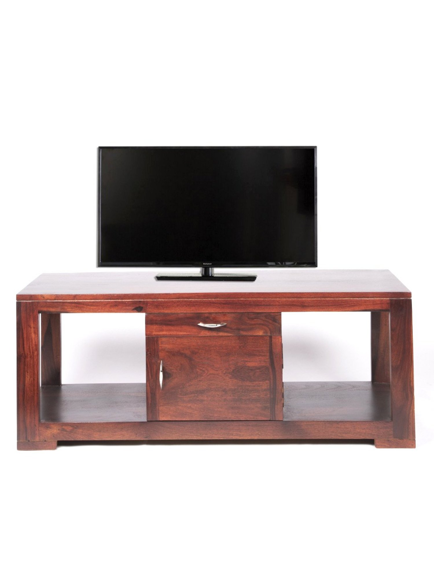 Ikiriya Allen Solid Dark Brown Wood TV Entertainment Unit Dark Walnut Finish