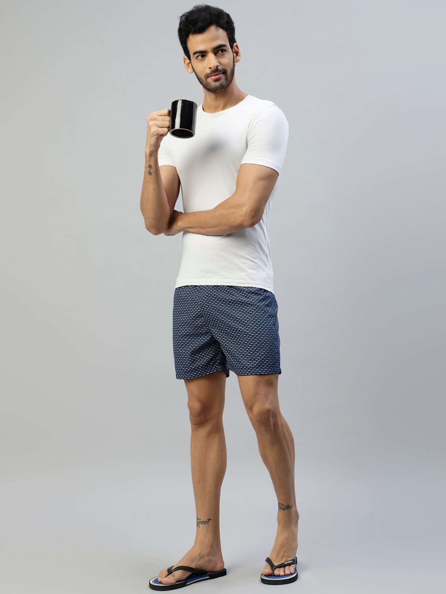 Don Vino Navy Printed Cotton Boxer Shorts