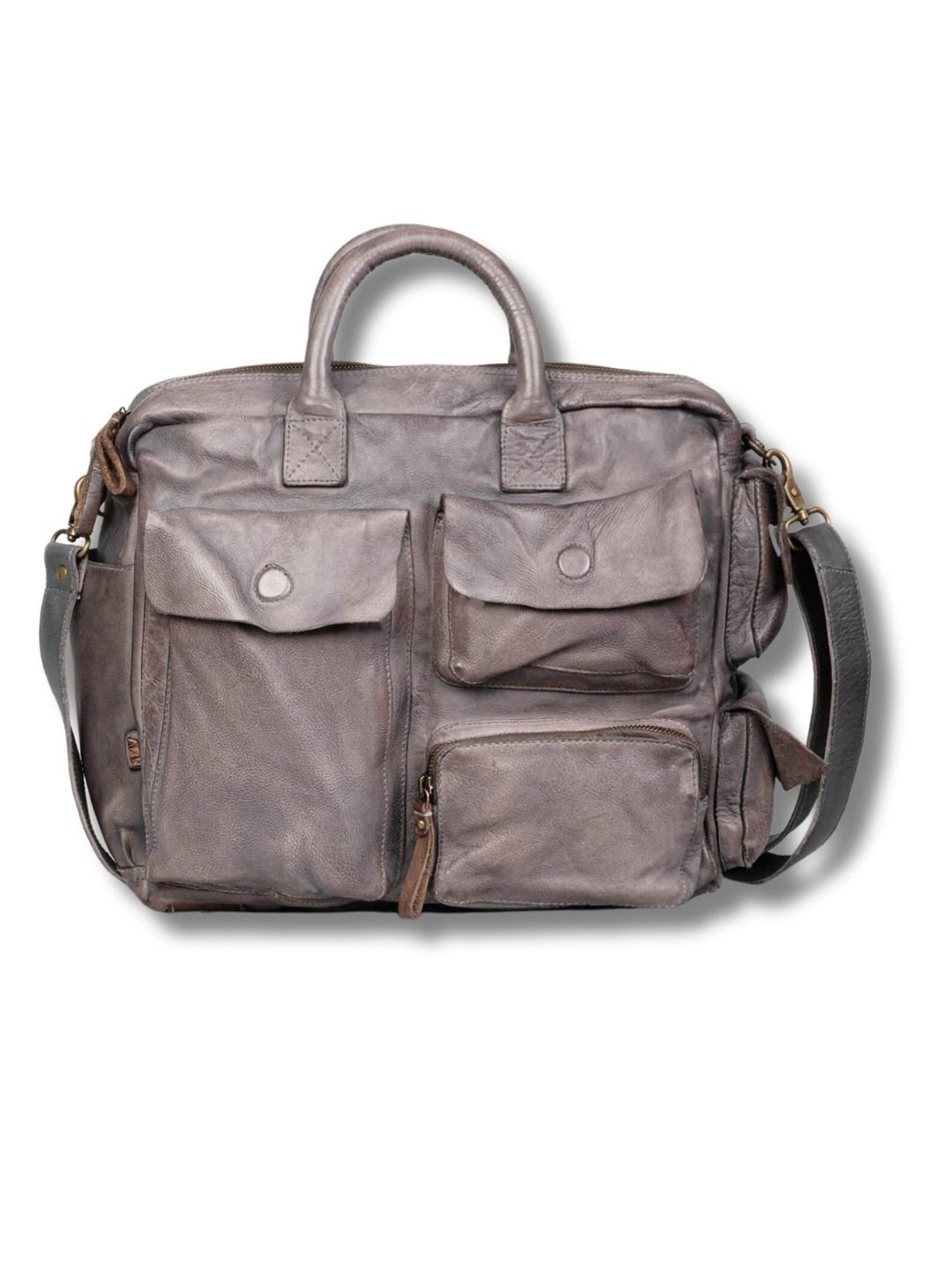 Art N Vintage William Grey Leather Solid Large Laptop Messenger Bag