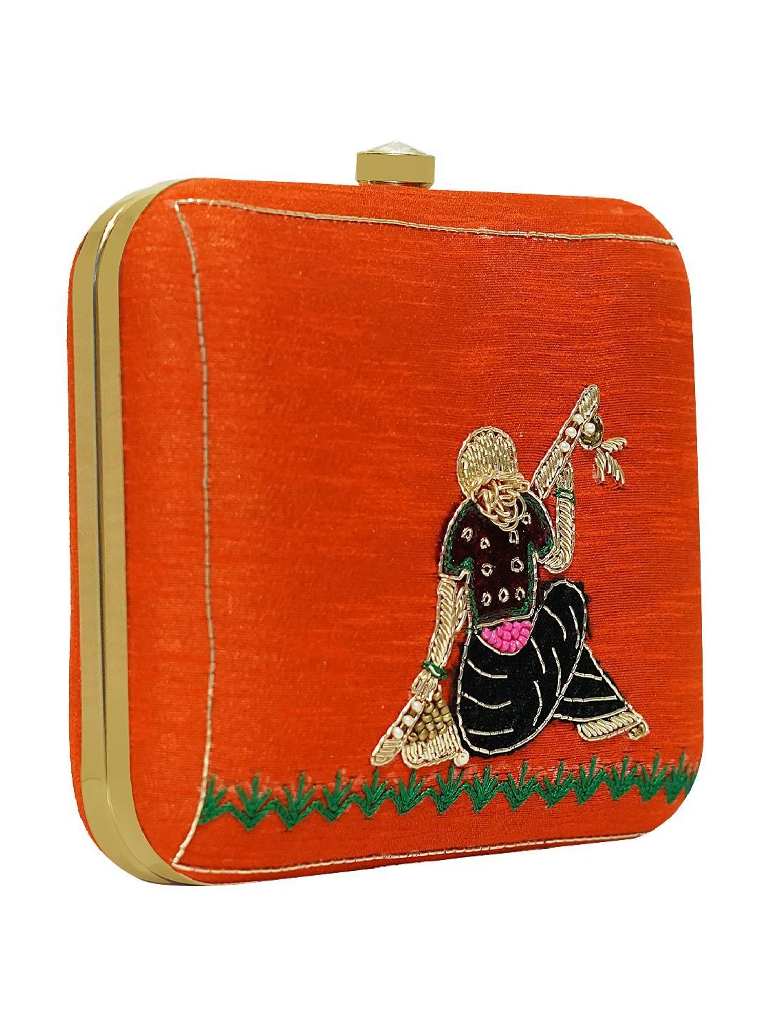 Horra Orange Embellished Clutch