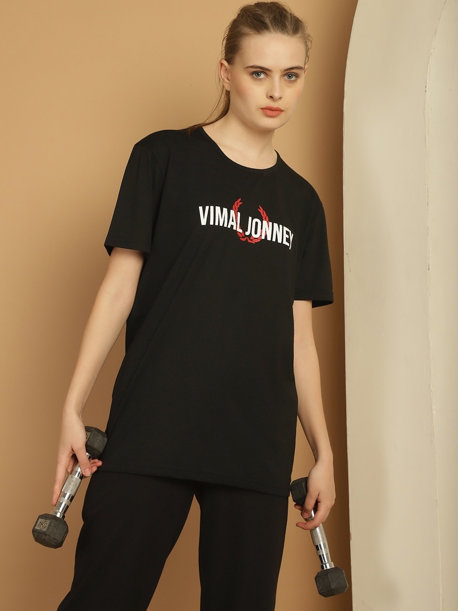 Vimal Jonney Black Cotton Logo Print T-Shirt & Track Pants Set
