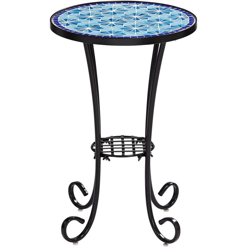 Teal Island Designs Blue Stars Mosaic Black Outdoor Accent Table