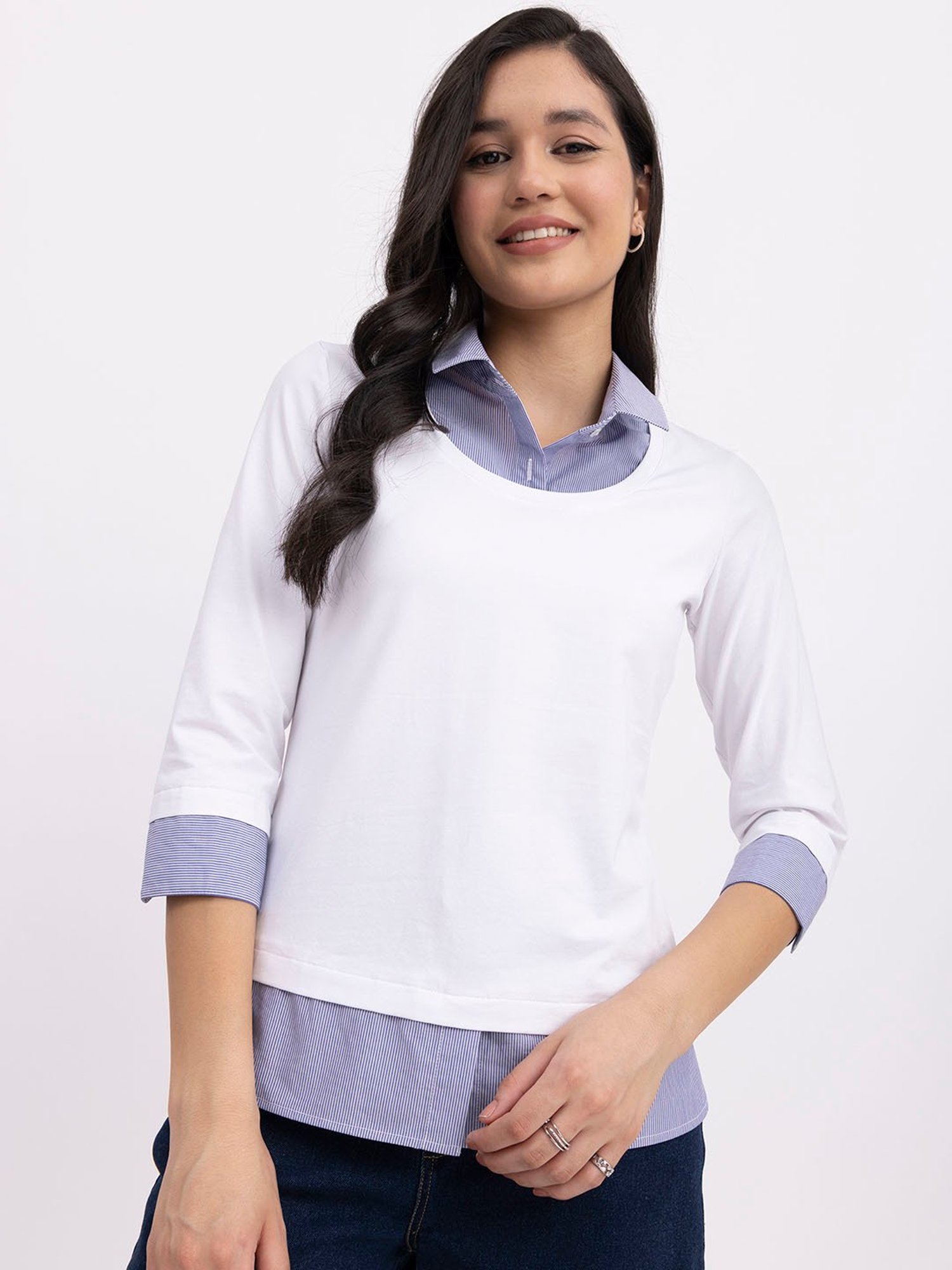 Fablestreet White Cotton Regular Fit Top