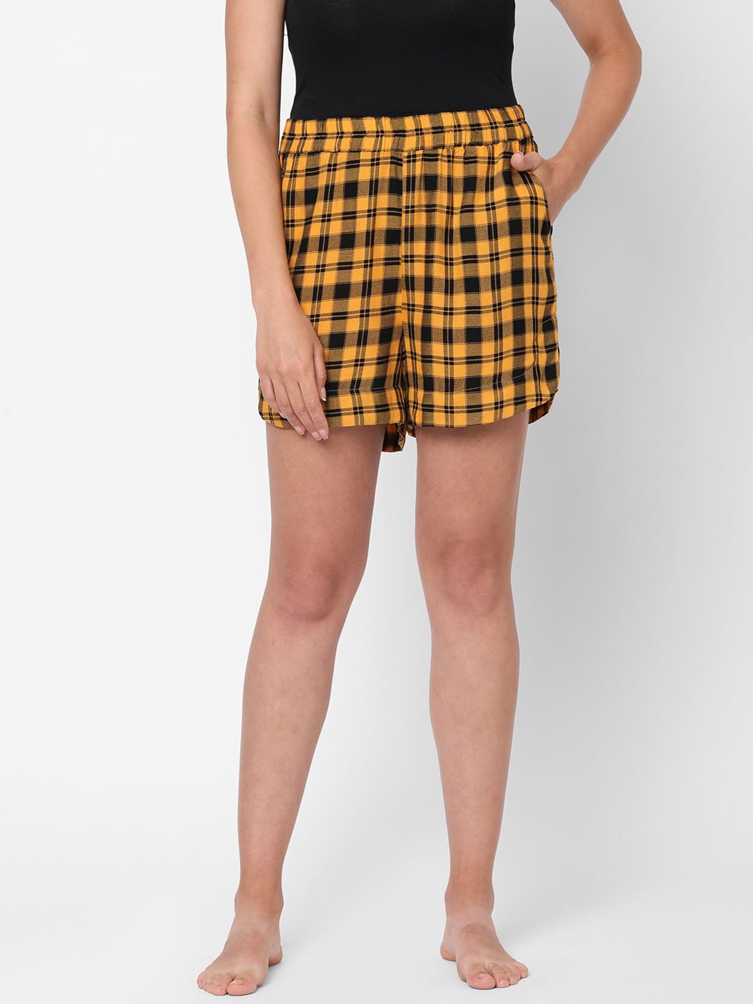 Mystere Paris Yellow & Black Checks Shorts