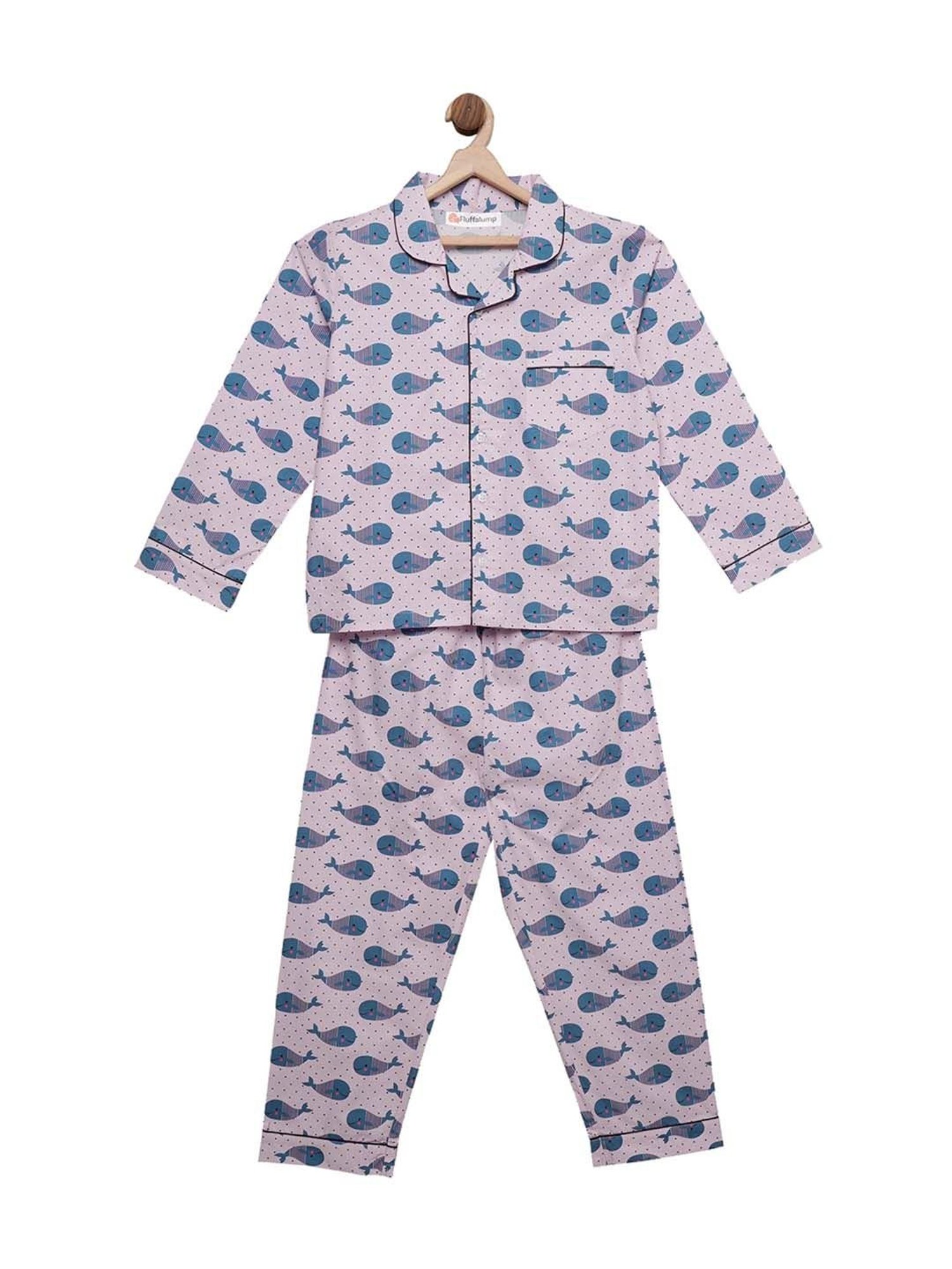 Fluffalump Boys Multicolor Cotton Printed Nightwear Top & Pants Set