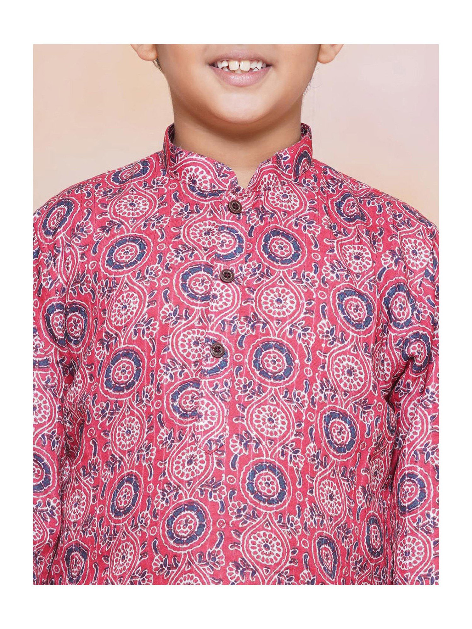 AJ Dezines Kids Pink & White Printed Full Sleeves Kurta with Pyjamas