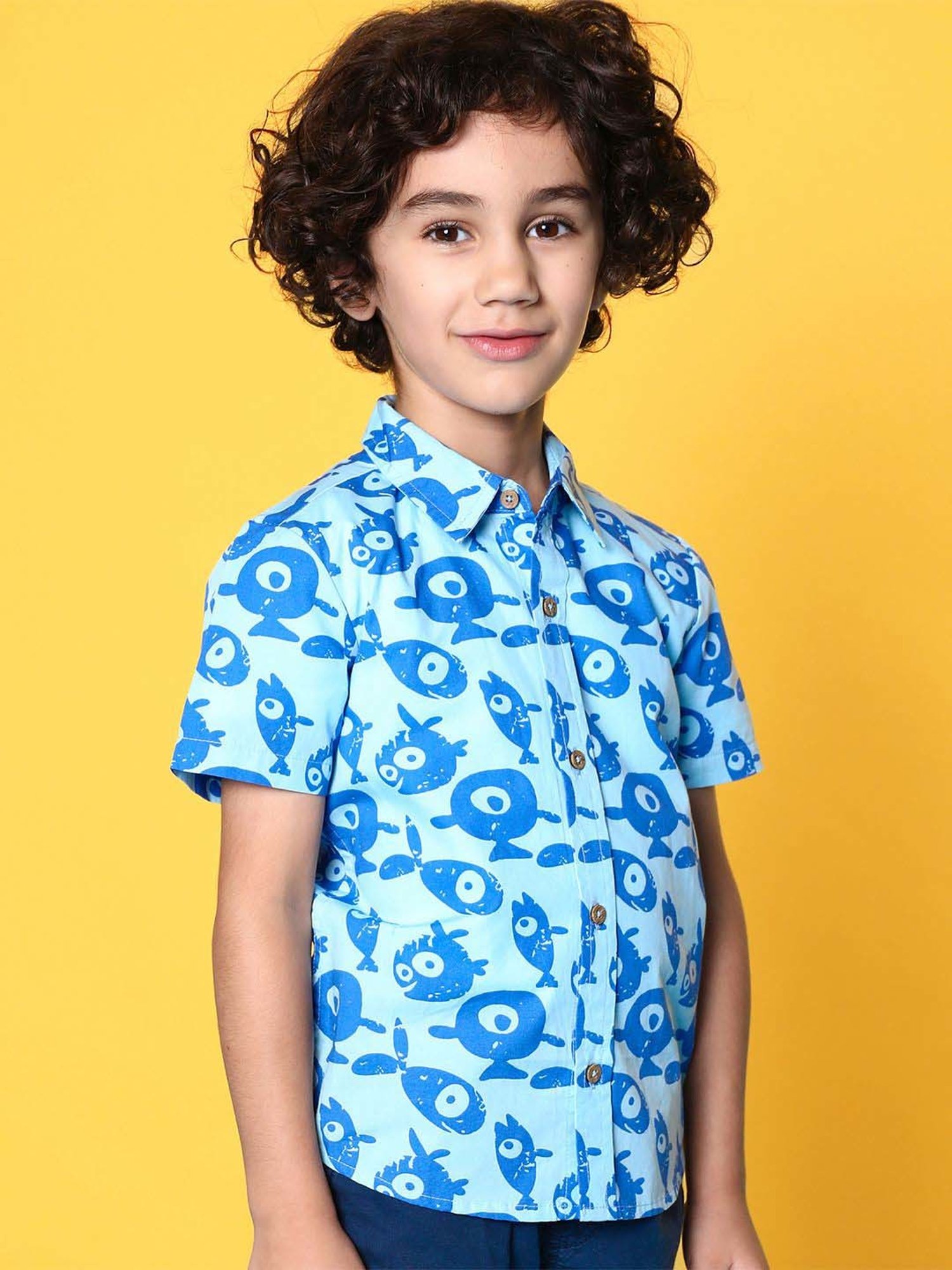 Nauti Nati Kids Blue Cotton Printed Shirt