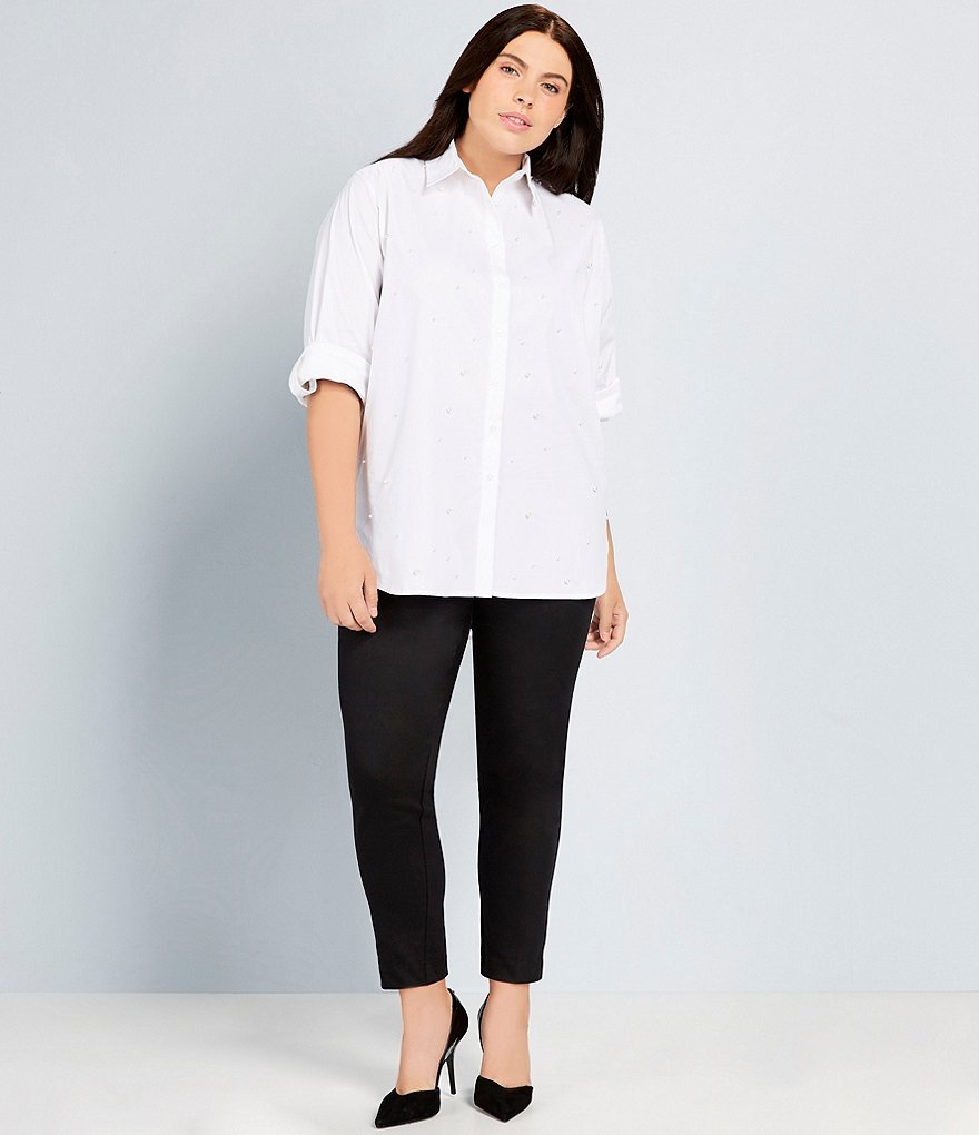 Kasper Plus Size Stretch Crepe Stand Combo Collar One Button Jacket