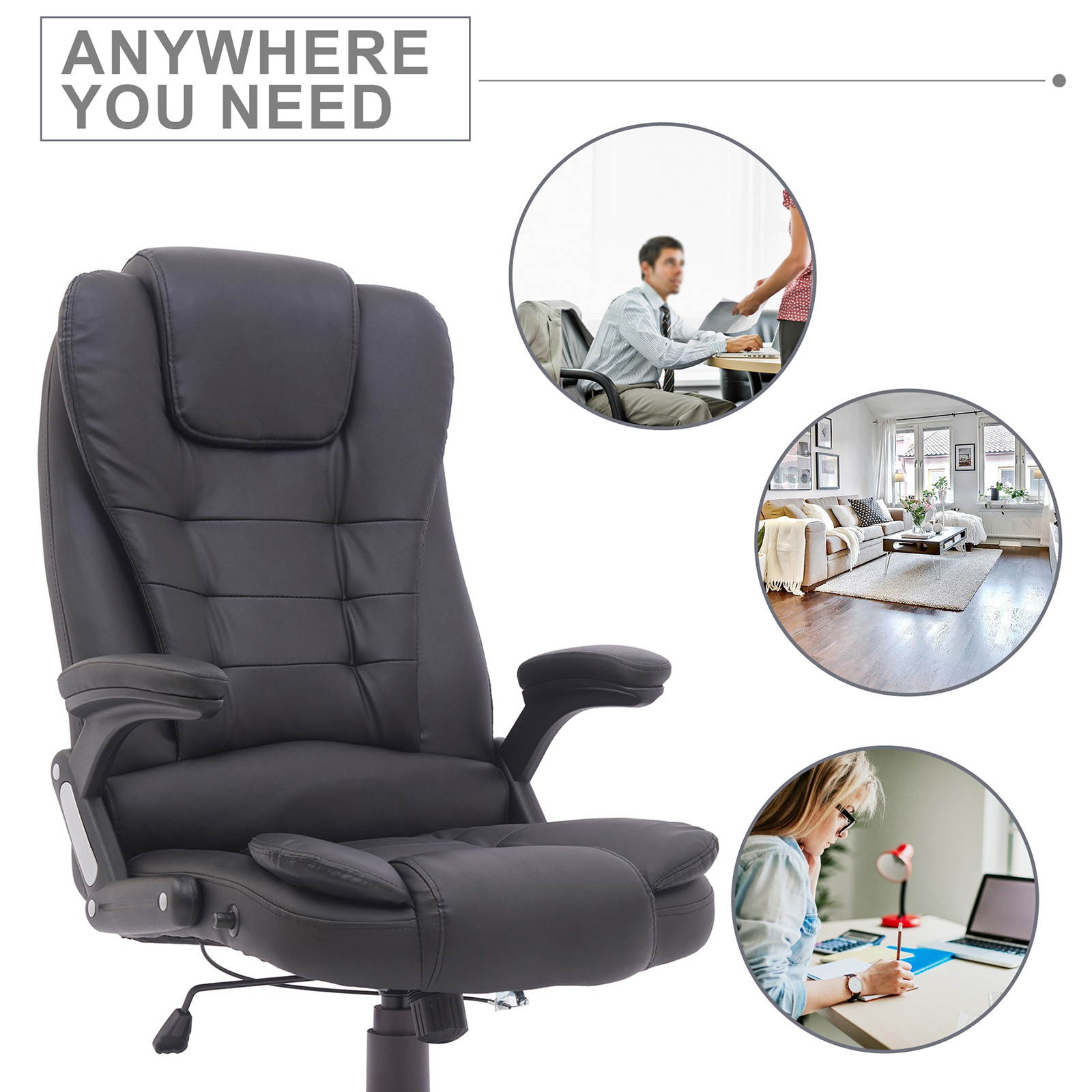 YOUTHUP Office Chair Computer High Back Adjustable Ergonomic Desk Chair Executive PU Leather Swivel Task Chair with Armrests Lumbar Support,White