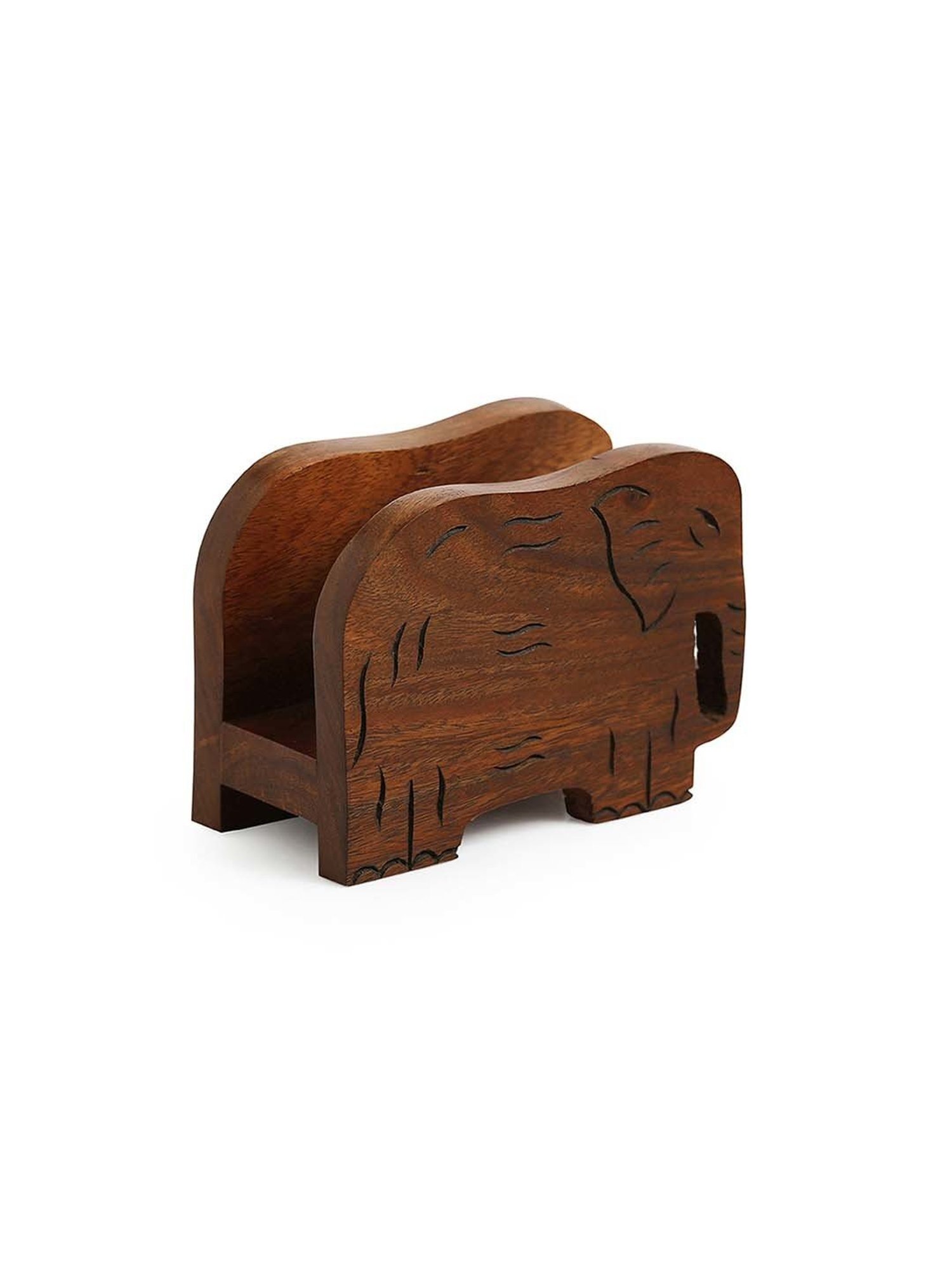 ExclusiveLane The Dancing Peacock Brown Sheesham Wood Napkin Holder - Set of 1