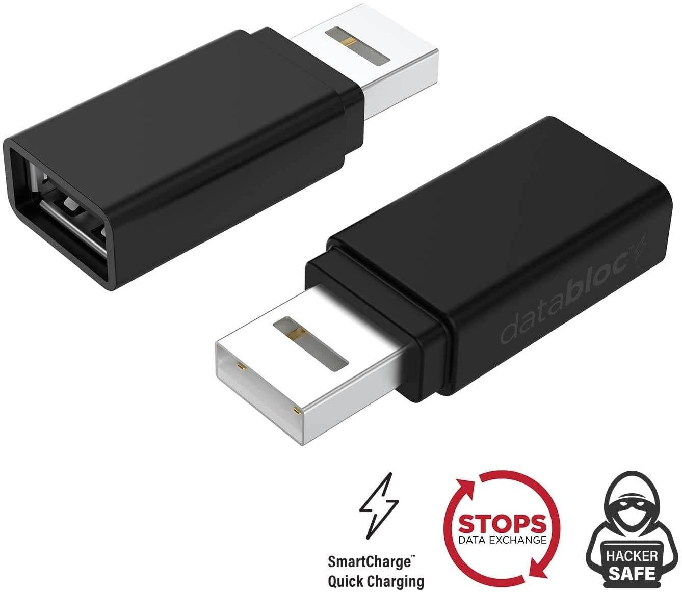 Eyebloc Databloc USB Data Blocker - Charge Only Adapter to Block Data and Stop Syncing for Smartphones and Tablets, Quick Charge Compatible (2 Pack, Black)