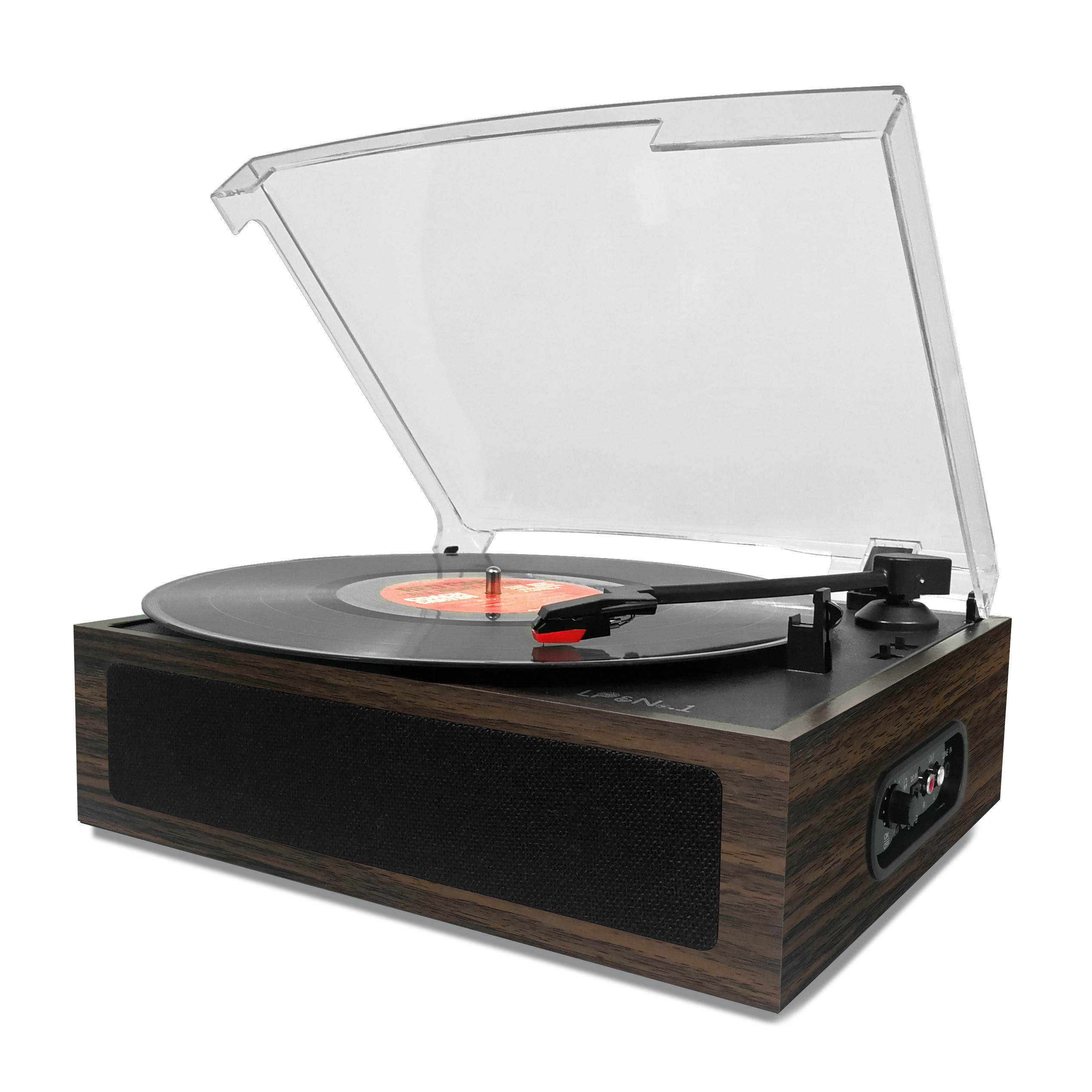 LP&No.1 Vintage Vinyl Record Player with Stereo Speakers,3 Speed Turntable, Light Brown