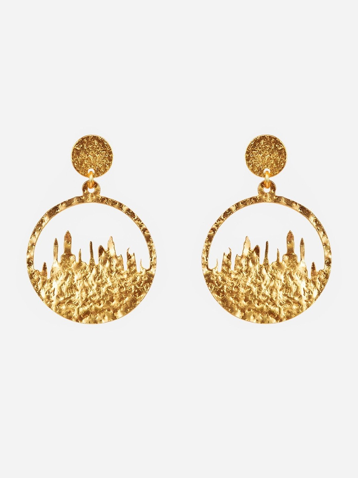 Priyaasi Hammered Texture Golden Dangler Earrings