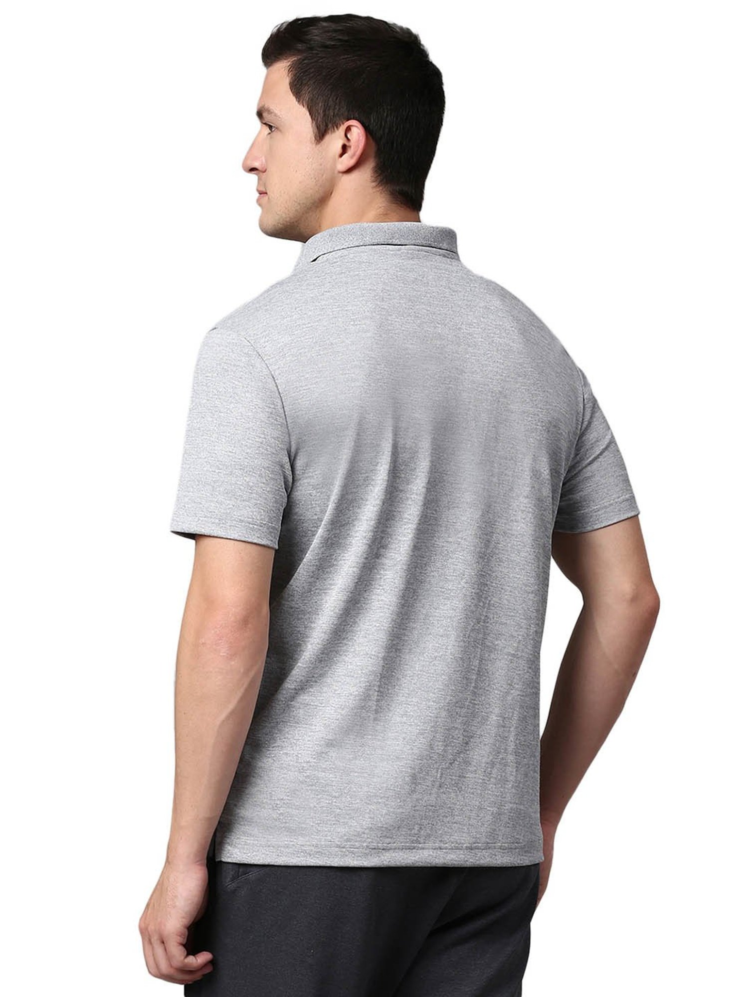 Slowave Grey Regular Fit Self Design Polo T-Shirt