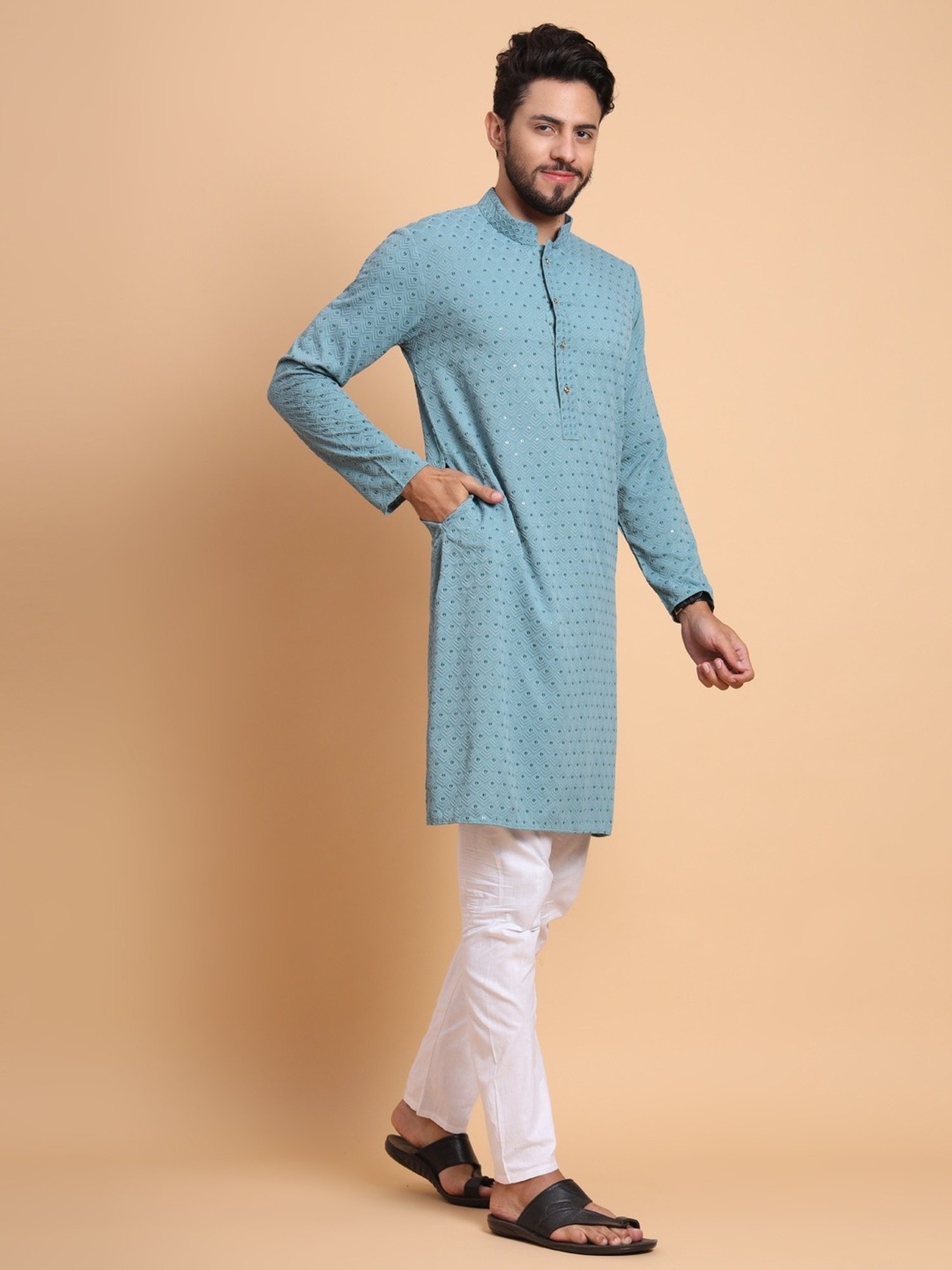 SWAGG INDIA Sky Blue Regular Fit Embroidered Kurta